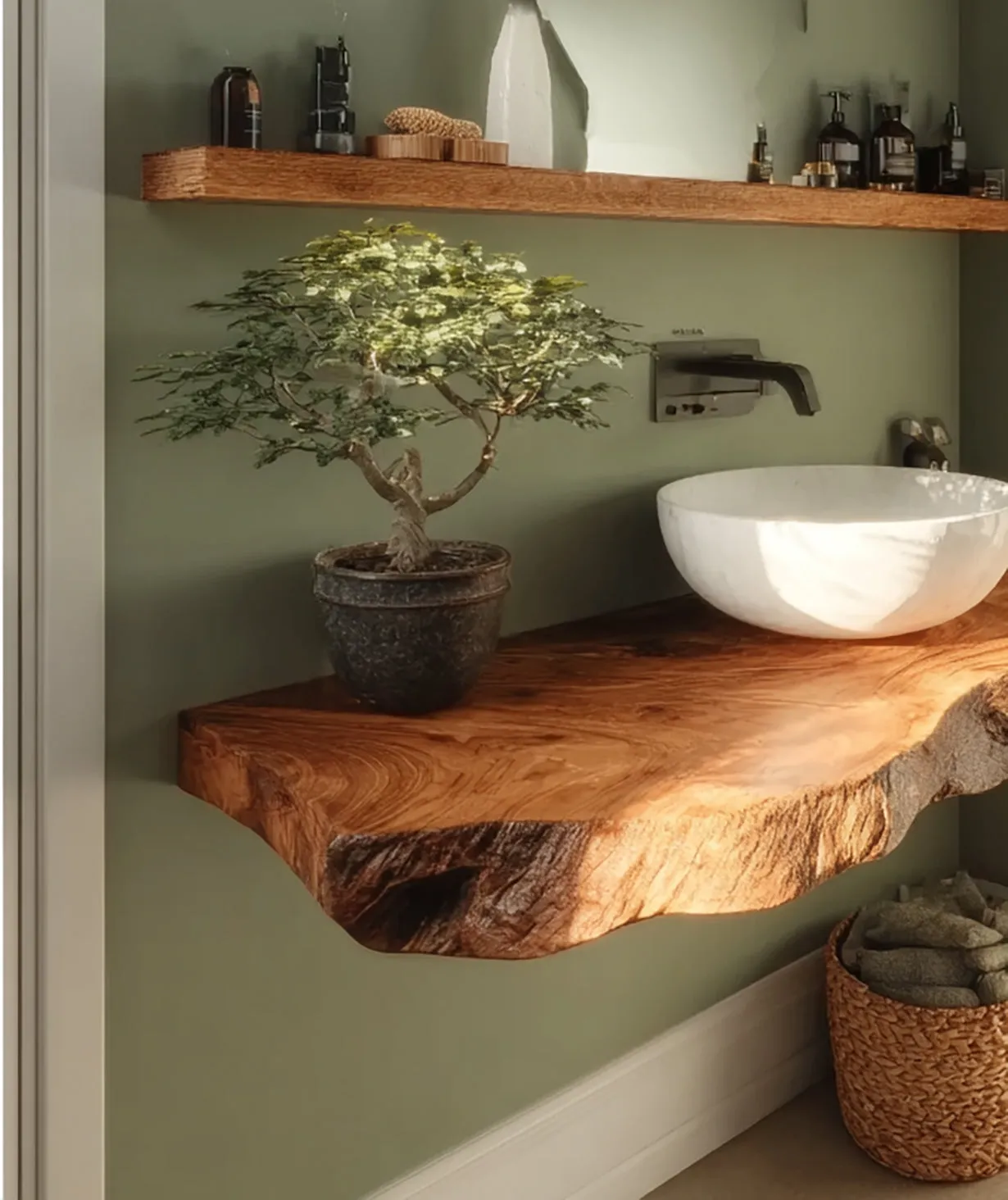 Rustic Solid Wood Live Edge Bathroom Vanity Countertop – Floating Washstand Shelf - Image 2