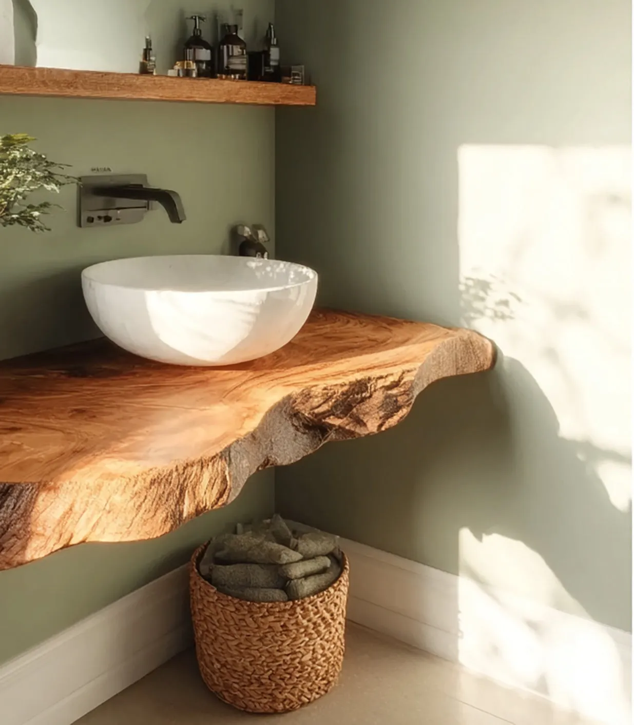 Rustic Solid Wood Live Edge Bathroom Vanity Countertop – Floating Washstand Shelf - Image 3