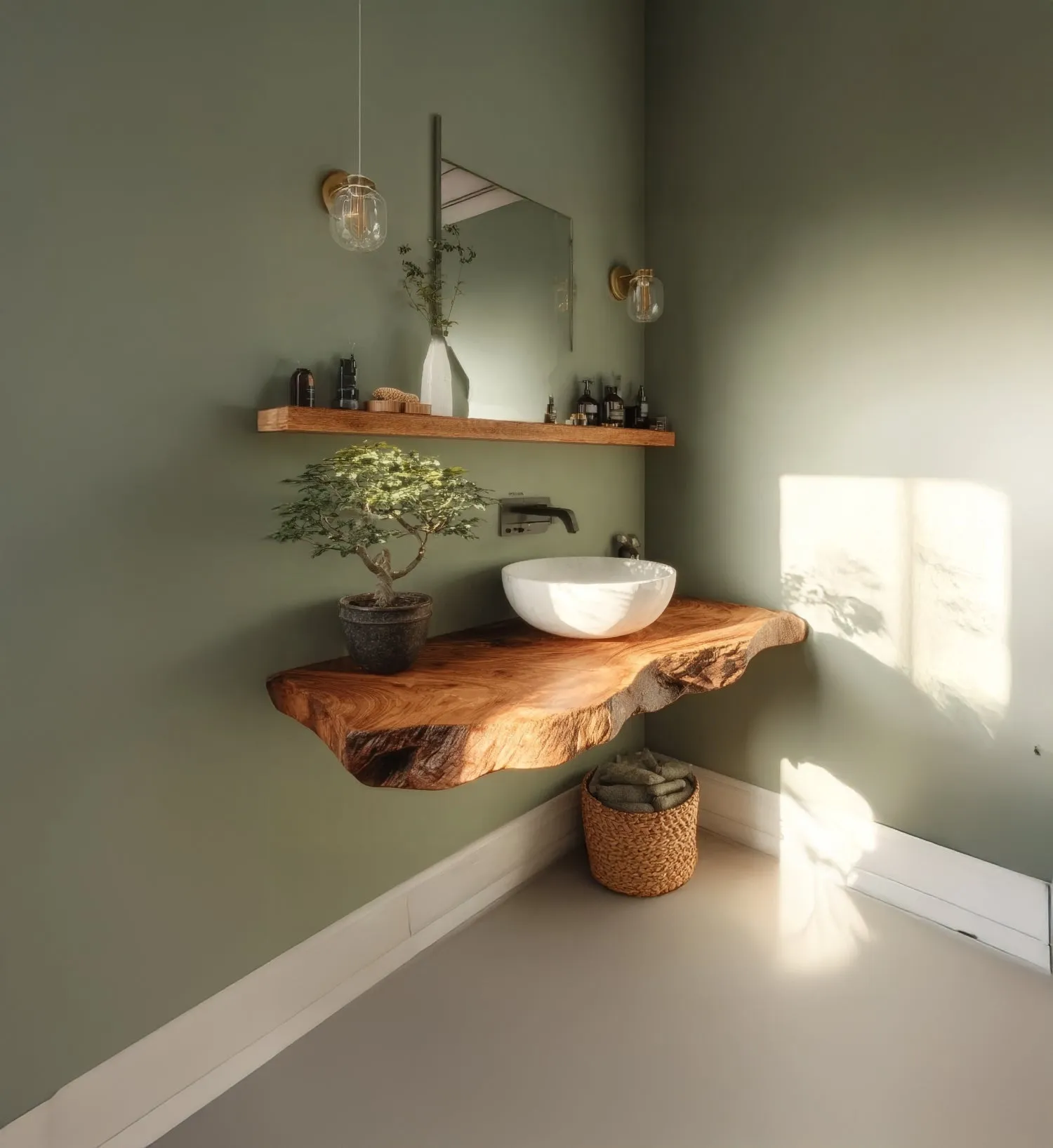 Rustic Solid Wood Live Edge Bathroom Vanity Countertop – Floating Washstand Shelf - Image 4