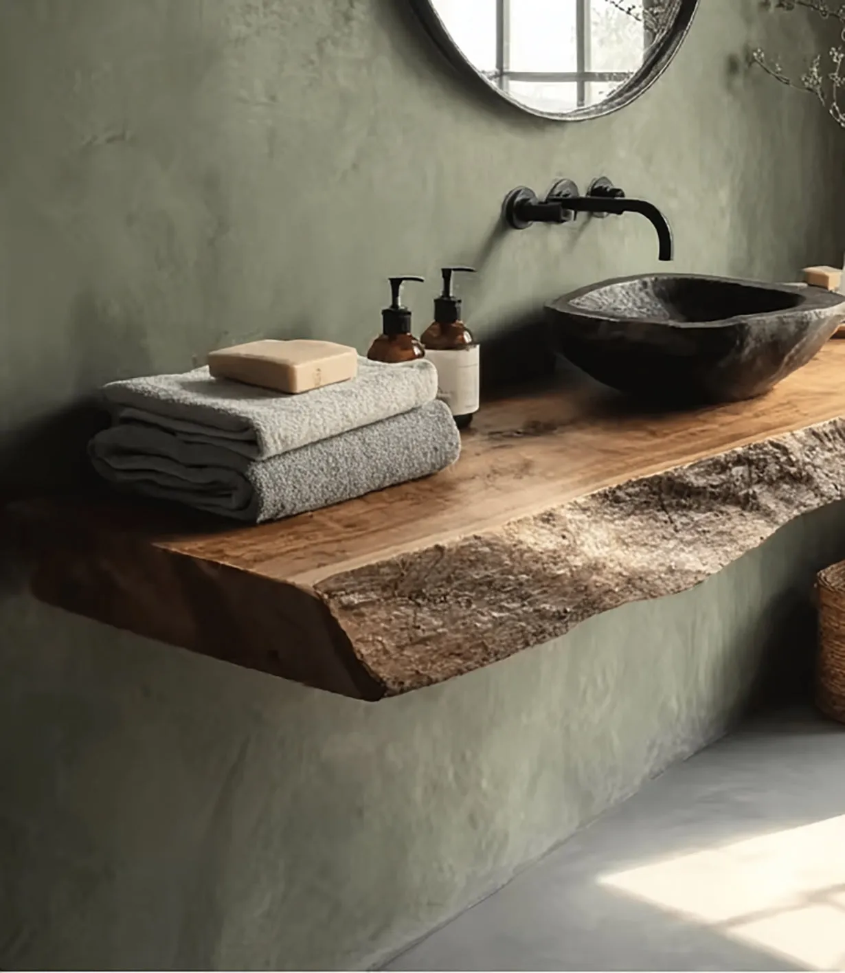Rustic Floating Vanity Shelf – Handcrafted Live Edge Bathroom Shelf with Brackets - Image 2