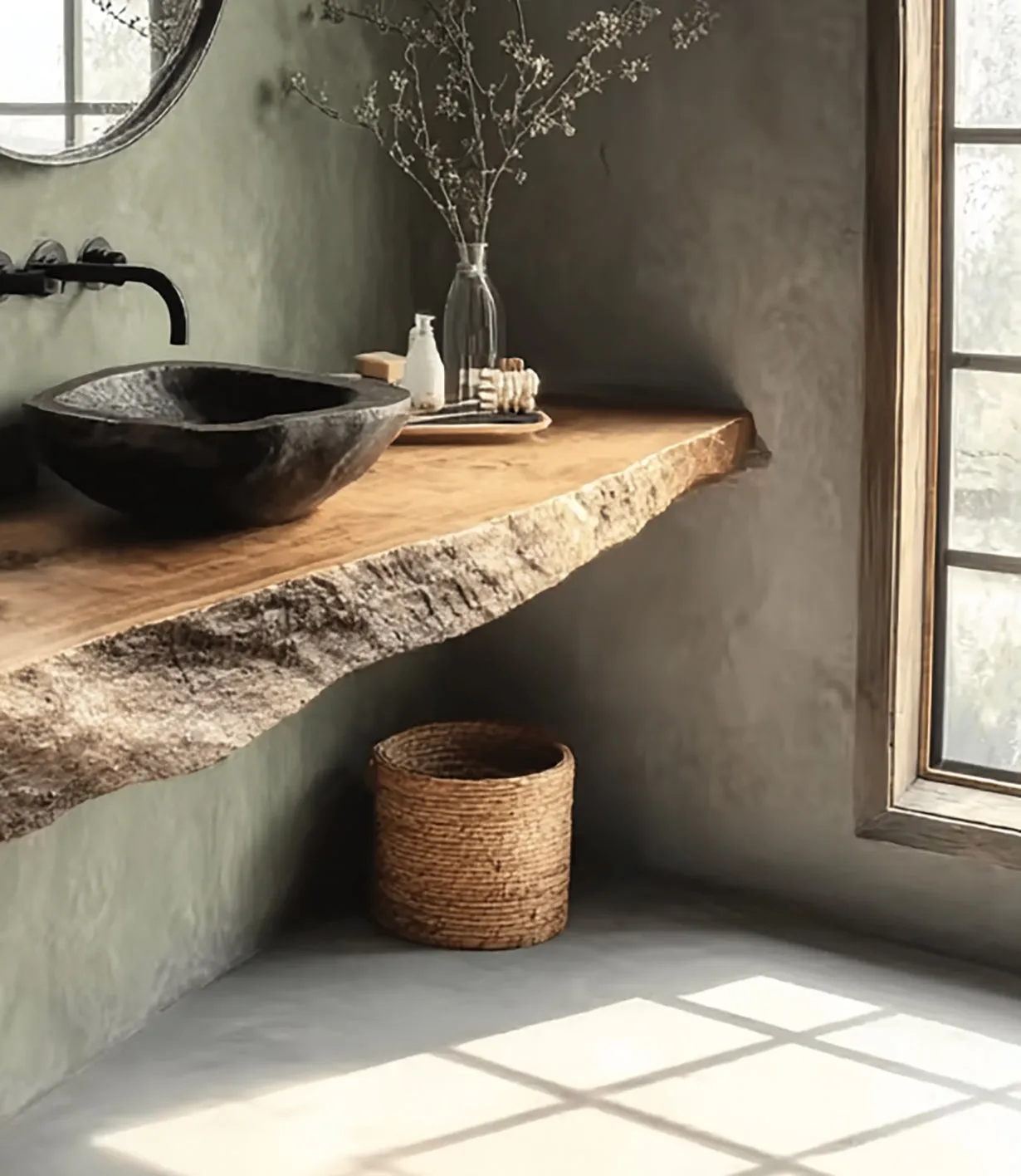Rustic Floating Vanity Shelf – Handcrafted Live Edge Bathroom Shelf with Brackets - Image 3