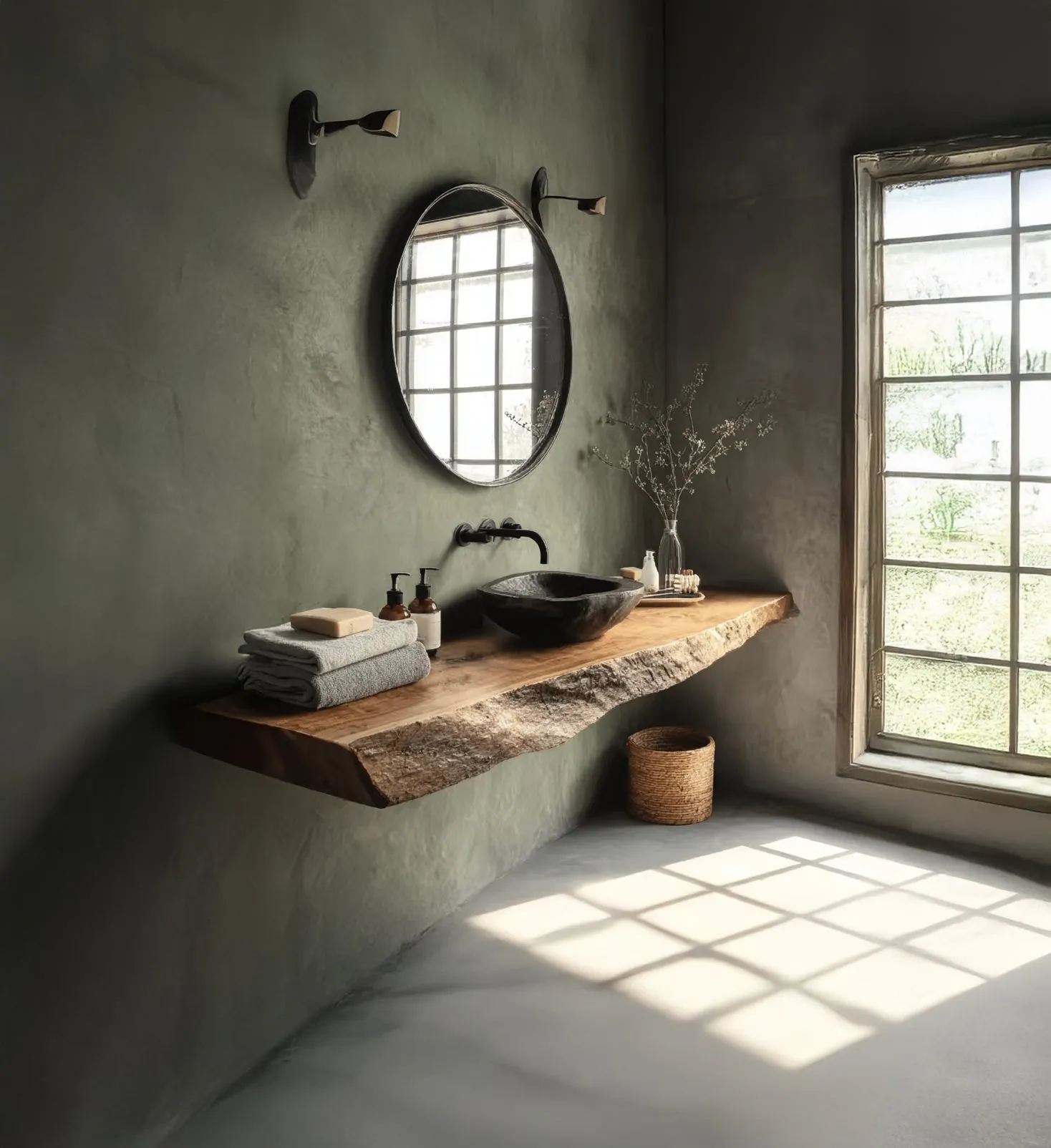 Rustic Floating Vanity Shelf – Handcrafted Live Edge Bathroom Shelf with Brackets - Image 4