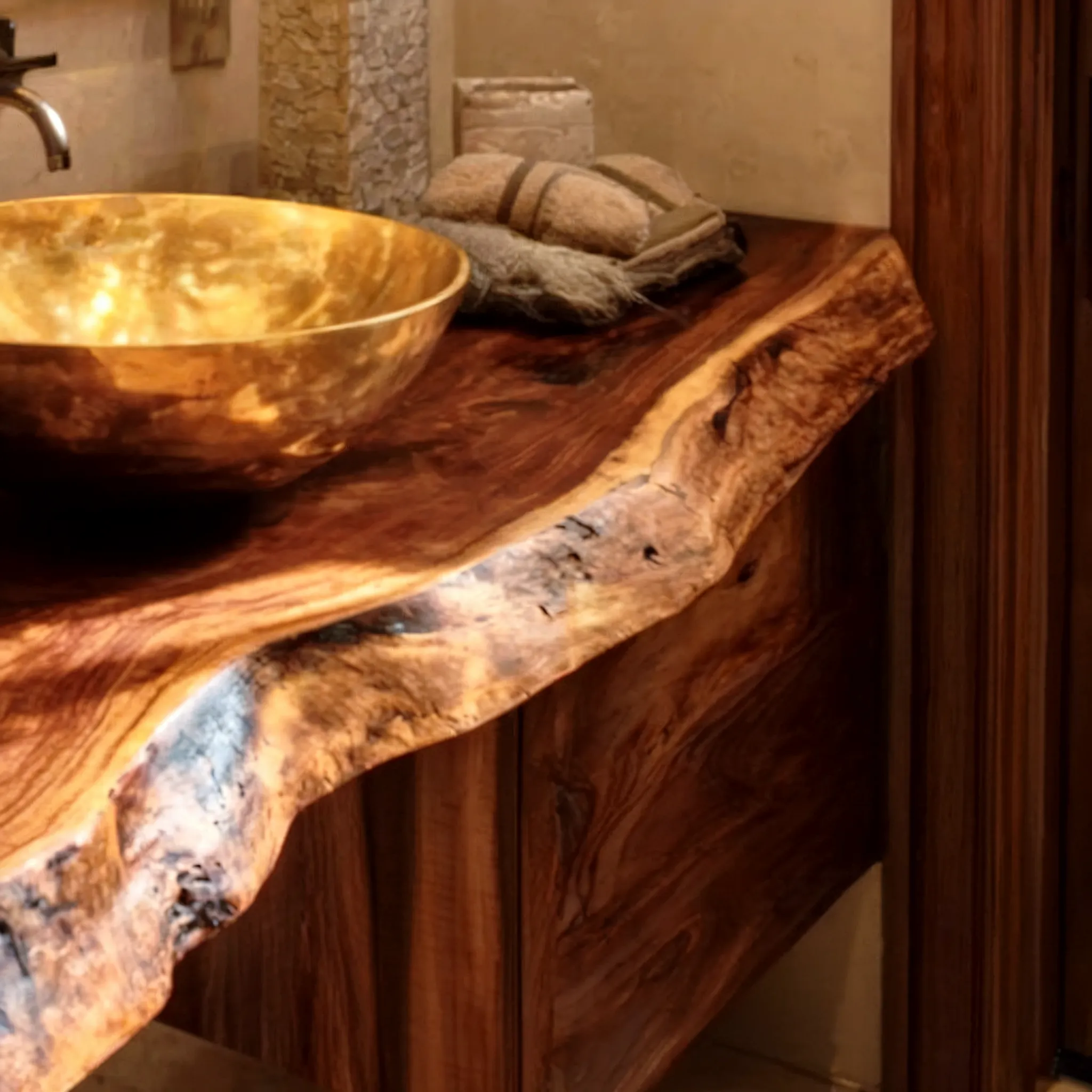 Floating Vanity – Handcrafted Live Edge Bathroom Shelf, Rustic Wall Mounted Desk Shelf with Brackets - Image 2