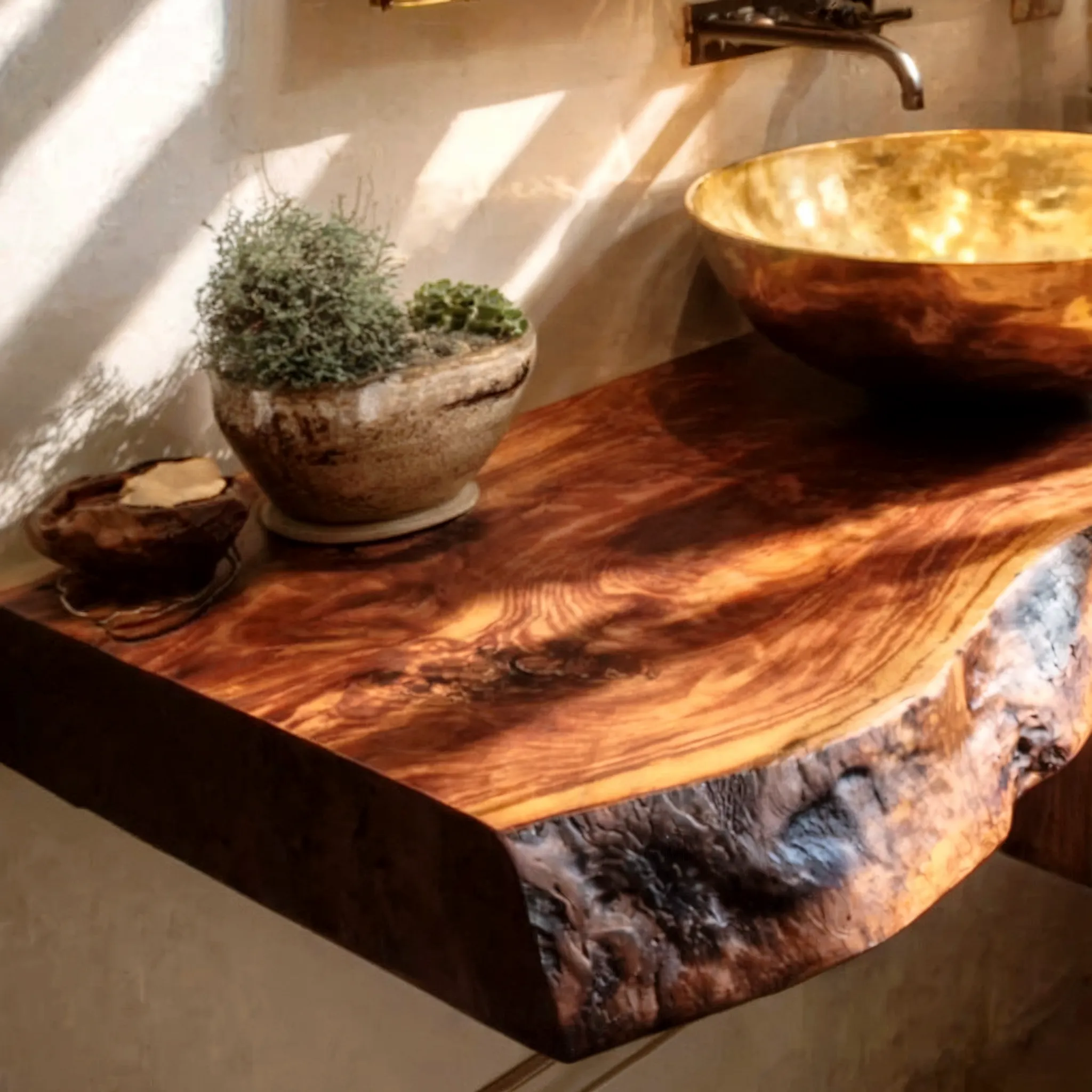 Floating Vanity – Handcrafted Live Edge Bathroom Shelf, Rustic Wall Mounted Desk Shelf with Brackets - Image 3