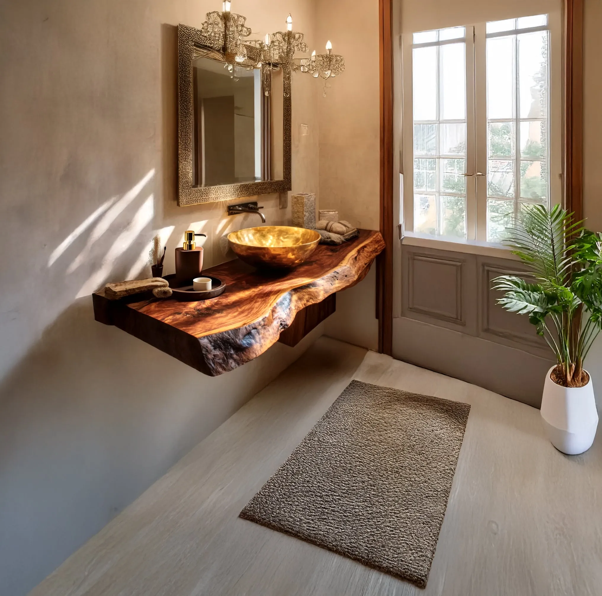 Floating Vanity – Handcrafted Live Edge Bathroom Shelf, Rustic Wall Mounted Desk Shelf with Brackets - Image 4