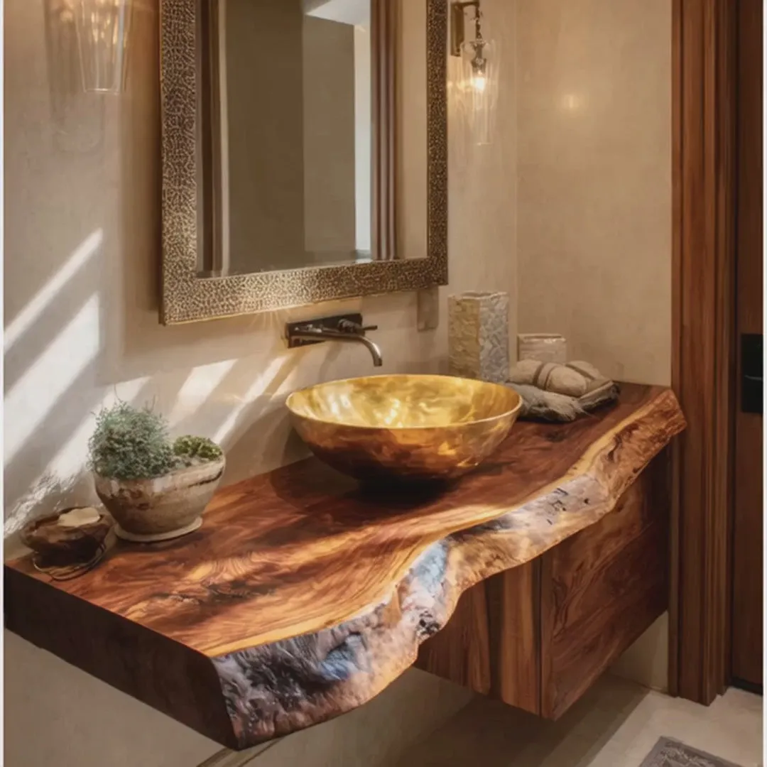 Floating Vanity – Handcrafted Live Edge Bathroom Shelf, Rustic Wall Mounted Desk Shelf with Brackets - Image 5
