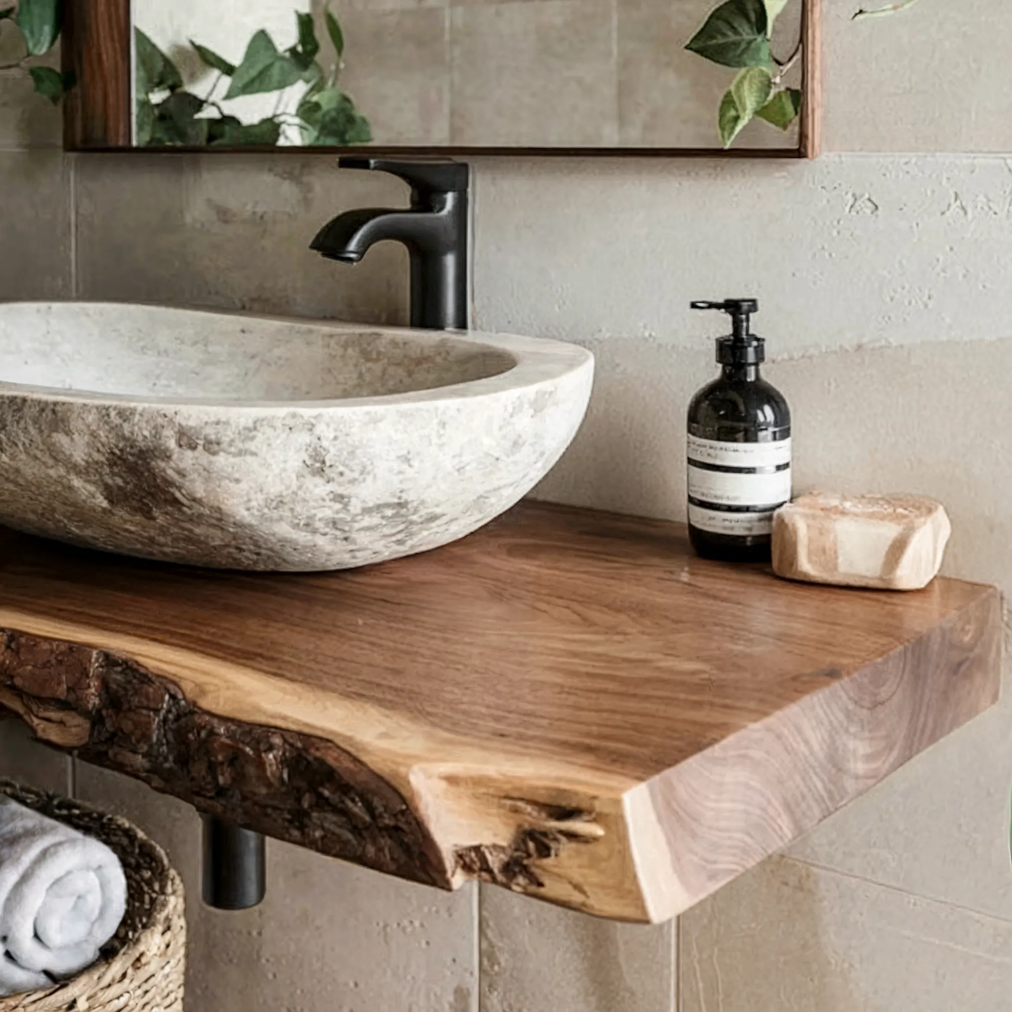 Reclaimed Live Edge Bathroom Vanity Shelf – Handmade Corner Shelf with Rustic Wall Mounted Brackets - Image 4