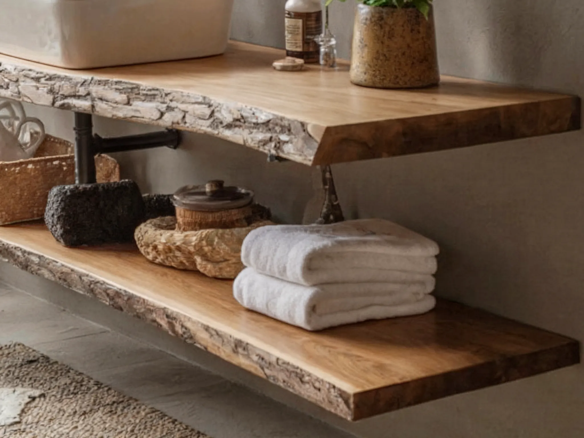 Reclaimed Live Edge Bathroom Vanity Shelf – Handmade Corner Shelf, Rustic Wall Mounted Brackets - Image 3