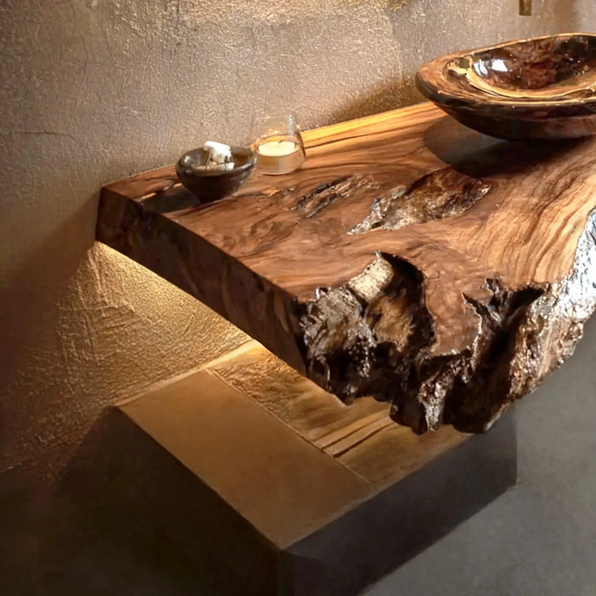 Rustic Live Edge Floating Vanity – Handmade Wooden Bathroom Shelf with Brackets - Image 4