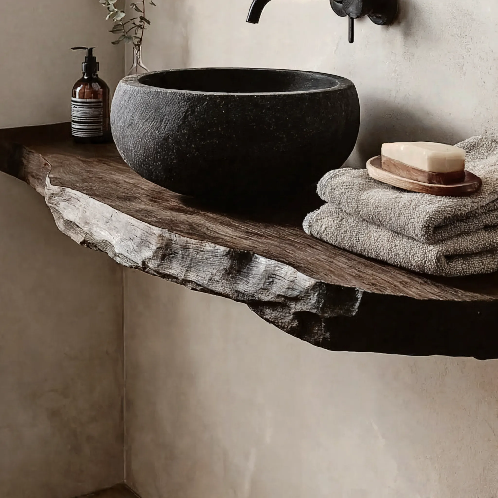 Rustic Corner Vanity Shelf – Handmade Live Edge Bathroom Shelf with Wall Mounted Brackets - Image 2