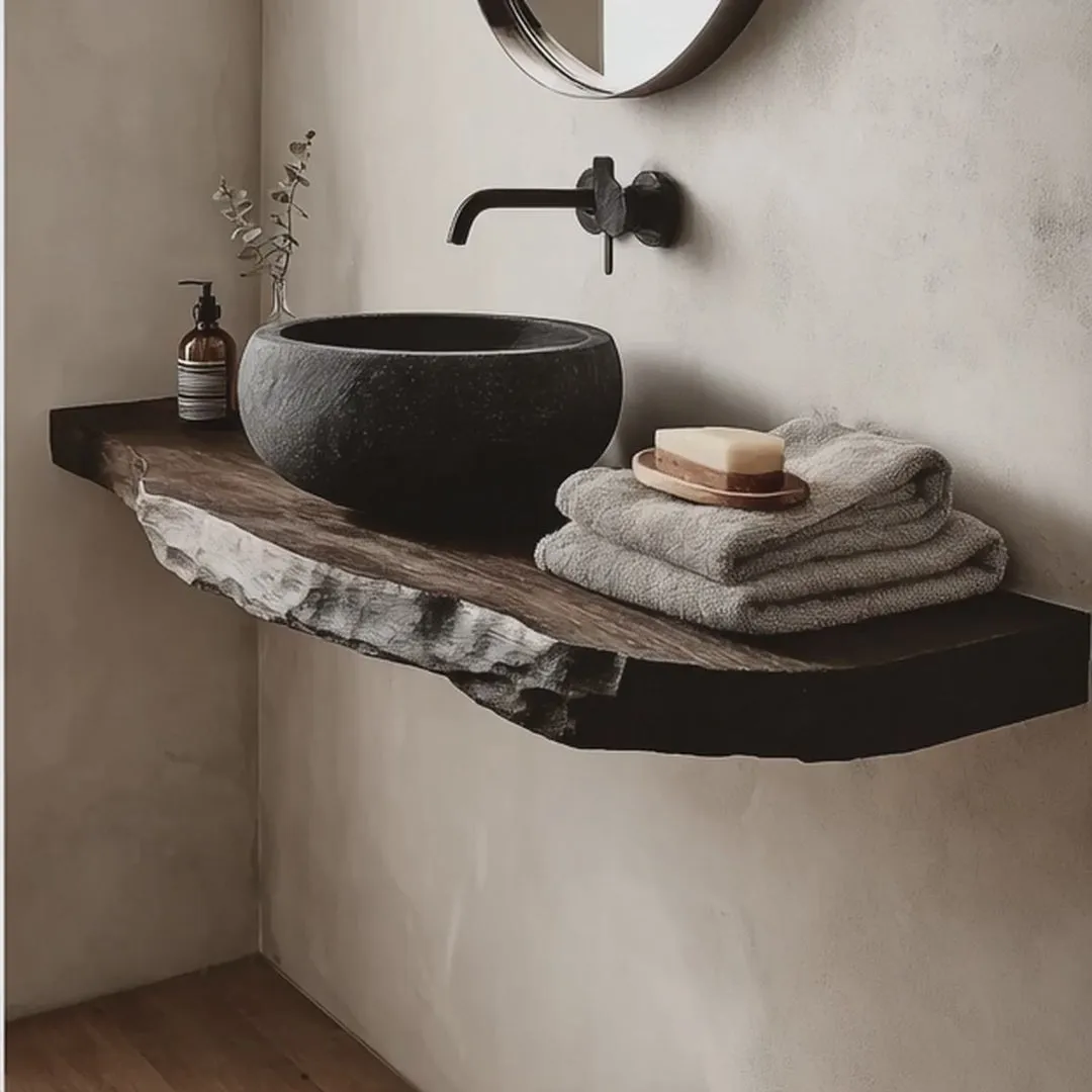 Rustic Corner Vanity Shelf – Handmade Live Edge Bathroom Shelf with Wall Mounted Brackets - Image 4