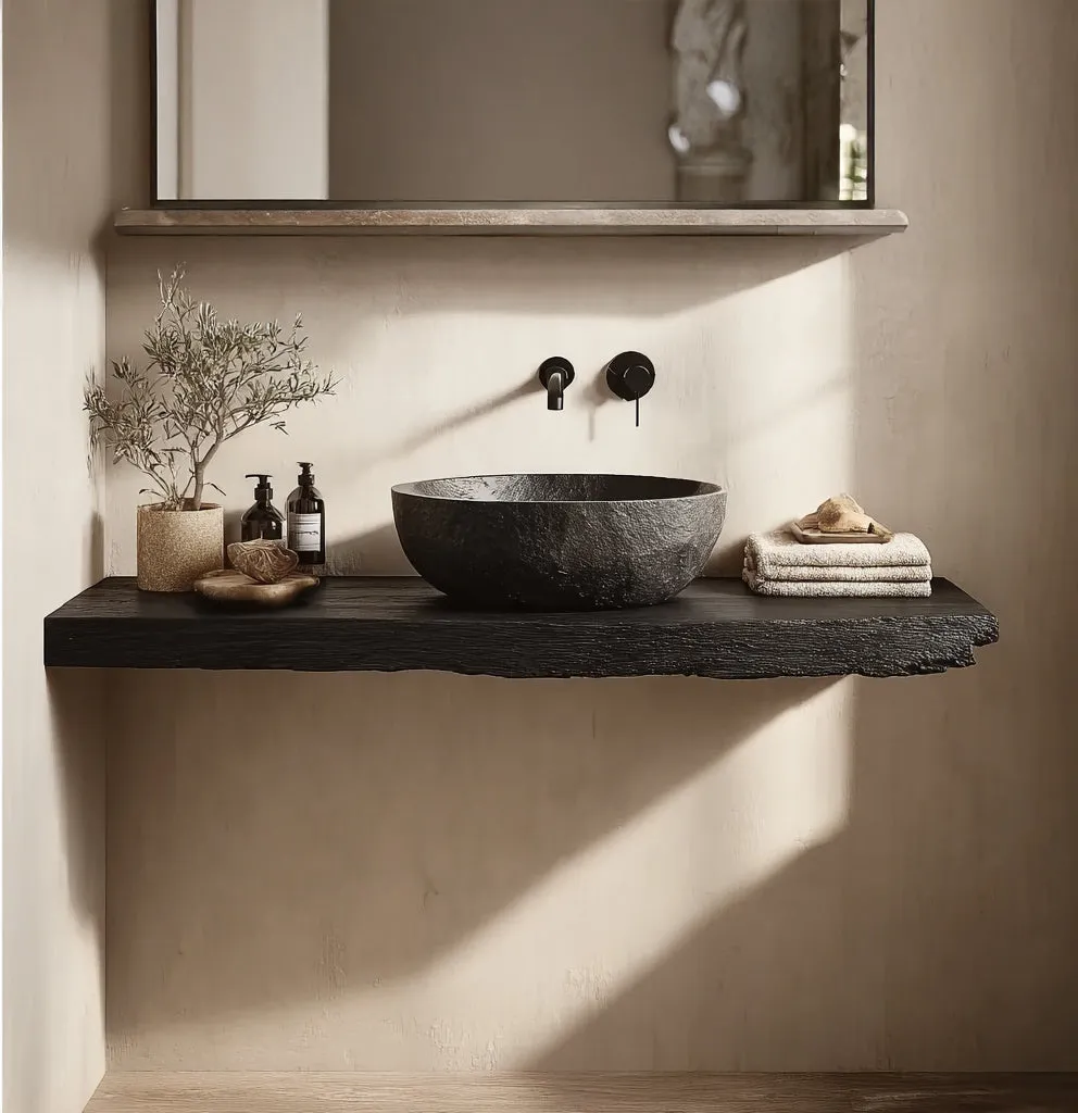 Rustic Corner Vanity Shelf – Handmade Live Edge Bathroom Shelf with Wall Mounted Brackets - Image 5