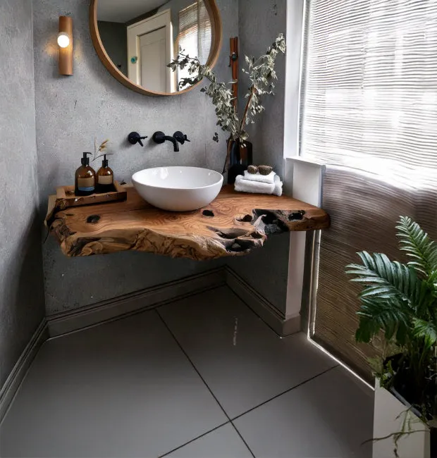 Handcrafted Rustic Floating Bathroom Vanity – Custom Live Edge Shelf with Natural Sink Unit, Solid Wood Bathroom Decor - Image 2