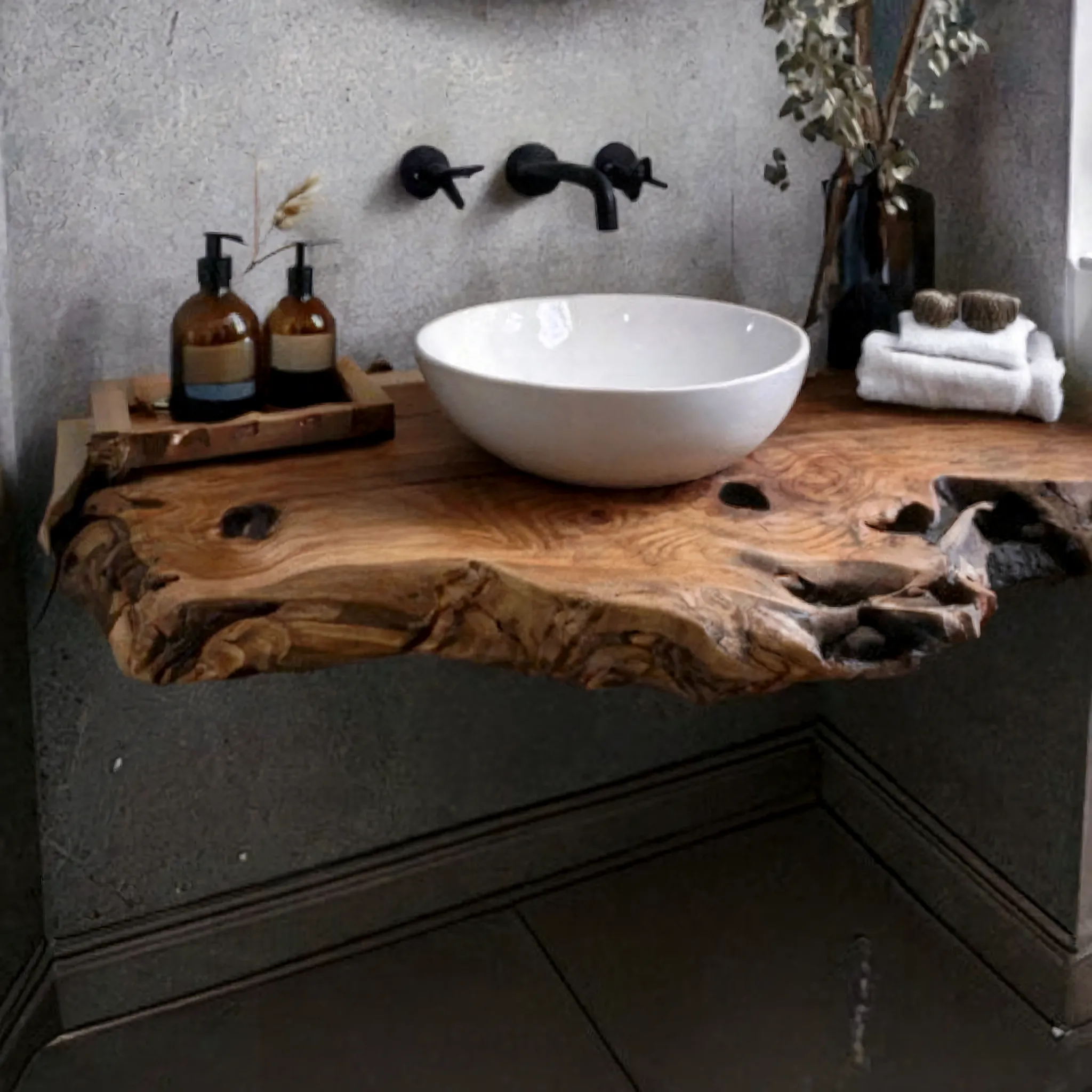 Handcrafted Rustic Floating Bathroom Vanity – Custom Live Edge Shelf with Natural Sink Unit, Solid Wood Bathroom Decor - Image 3