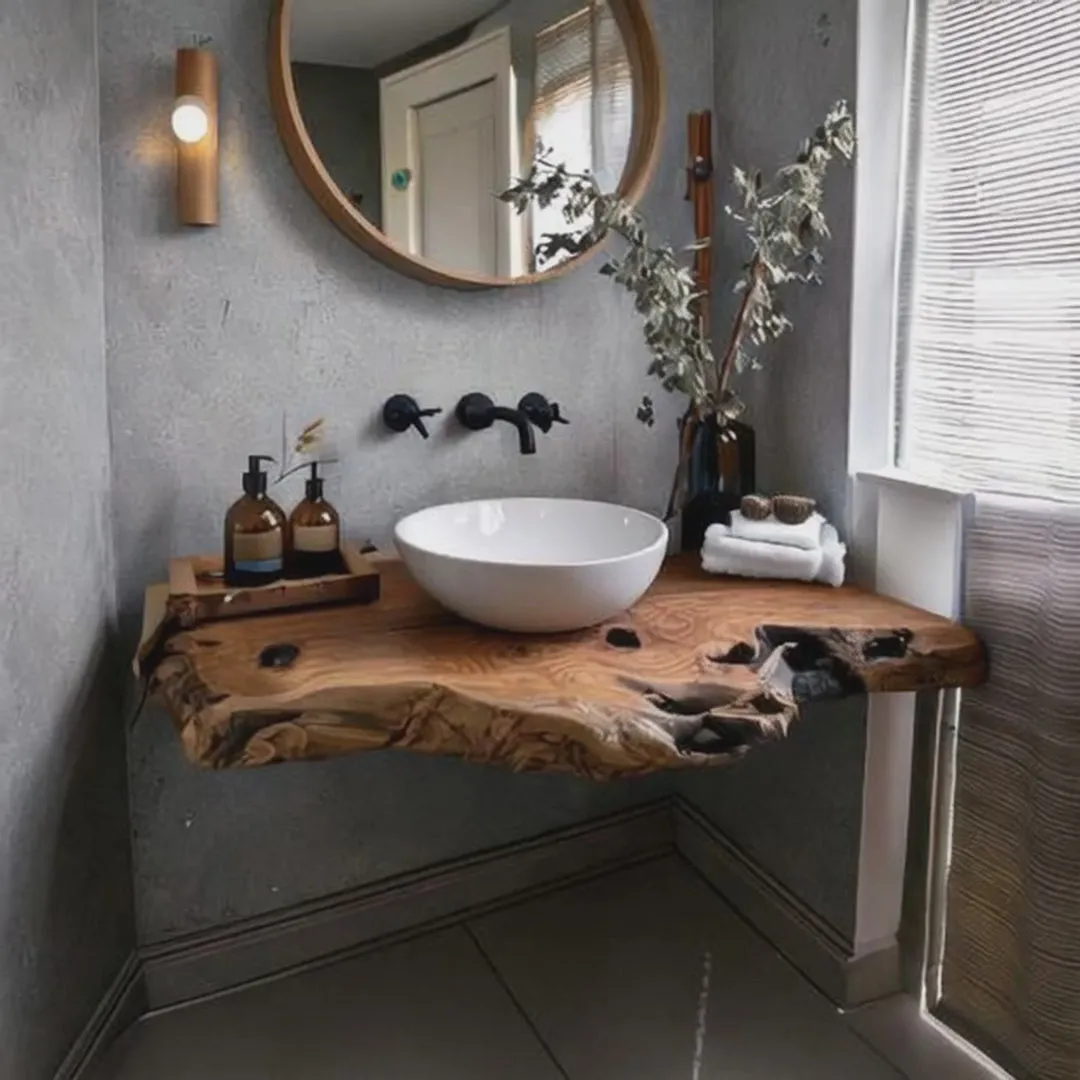 Handcrafted Rustic Floating Bathroom Vanity – Custom Live Edge Shelf with Natural Sink Unit, Solid Wood Bathroom Decor - Image 4