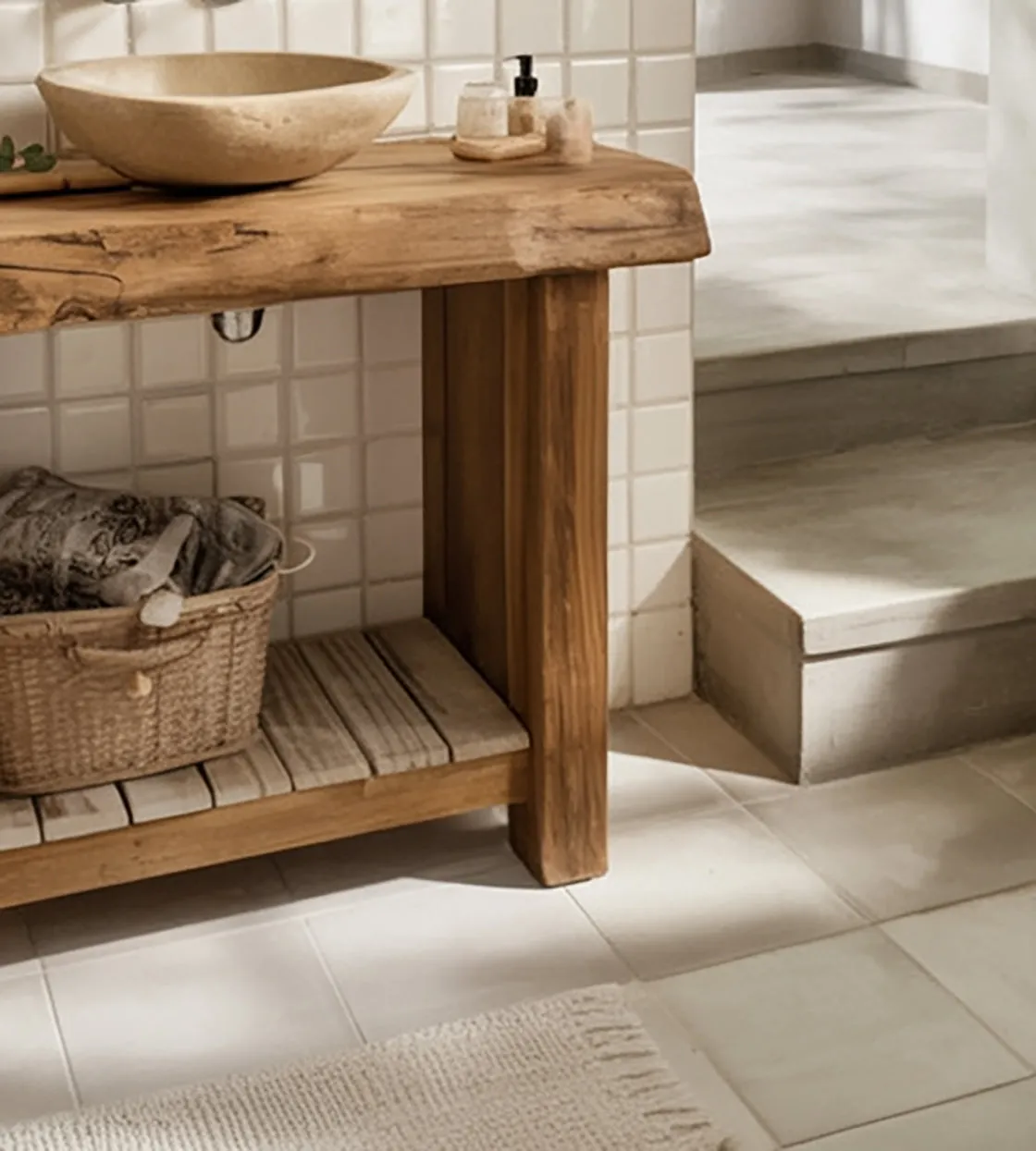 Handmade Solid Wood Bathroom Vanity – Rustic Live Edge Sink Console with Shelf - Image 3