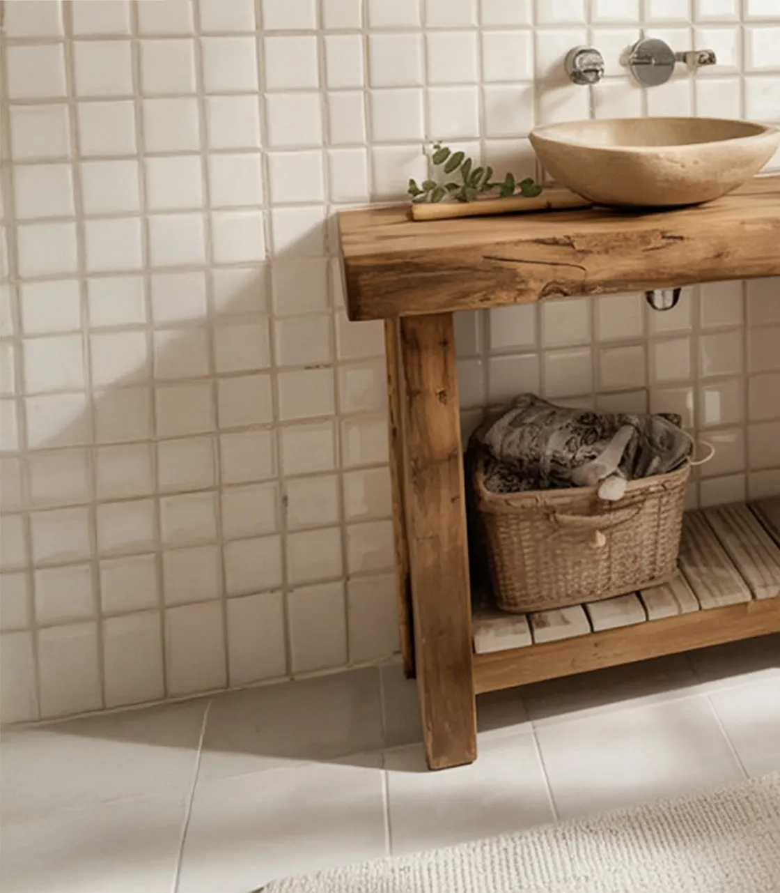 Handmade Solid Wood Bathroom Vanity – Rustic Live Edge Sink Console with Shelf - Image 4