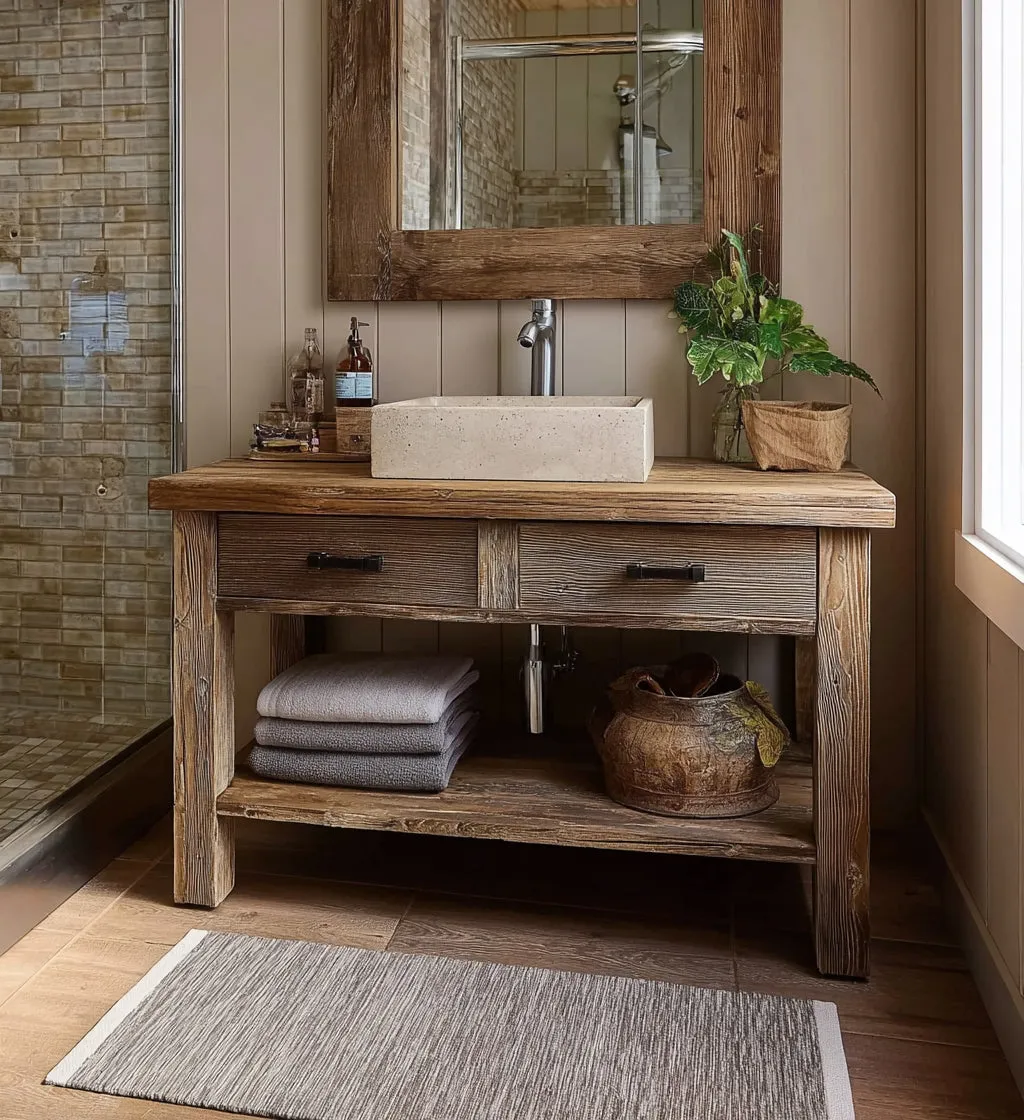 Wooden Rustic Style Handmade Bathroom Vanity – Live Edge Solid Wood Cabinet Sink Table - Image 2