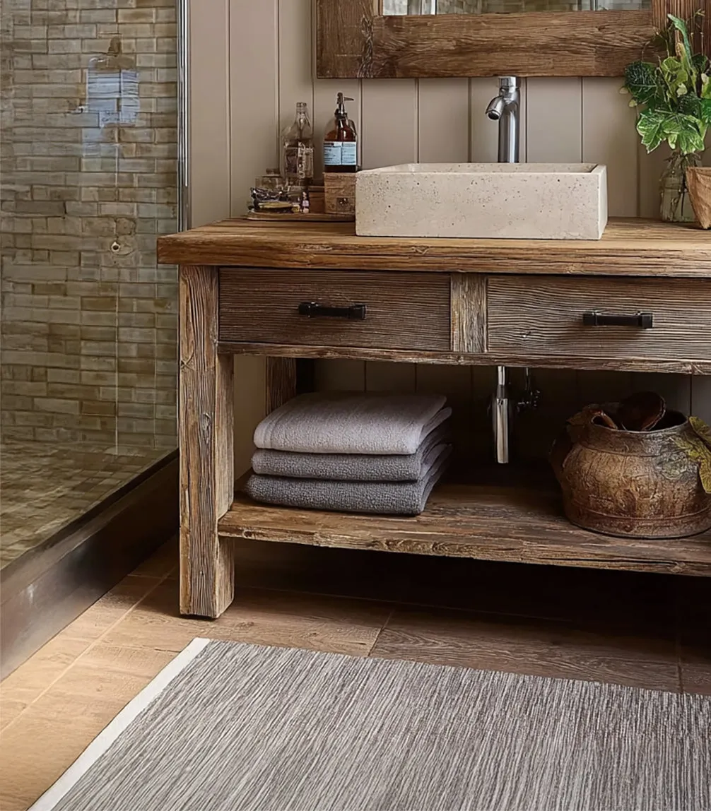 Wooden Rustic Style Handmade Bathroom Vanity – Live Edge Solid Wood Cabinet Sink Table - Image 3