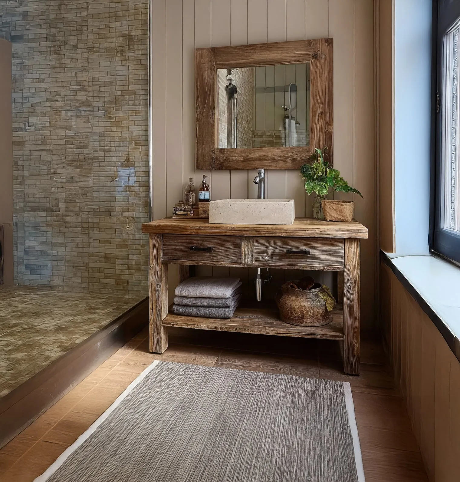 Wooden Rustic Style Handmade Bathroom Vanity – Live Edge Solid Wood Cabinet Sink Table - Image 4
