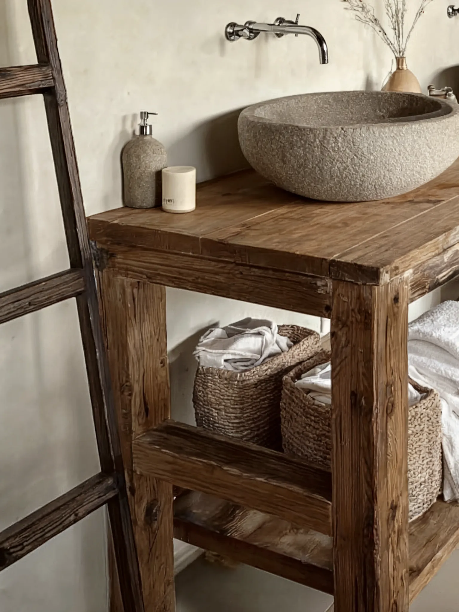 Handcrafted Bathroom Rustic Floating Vanity – Reclaimed Wood Live Edge Shelf, Custom Natural Sink Vanity - Image 4