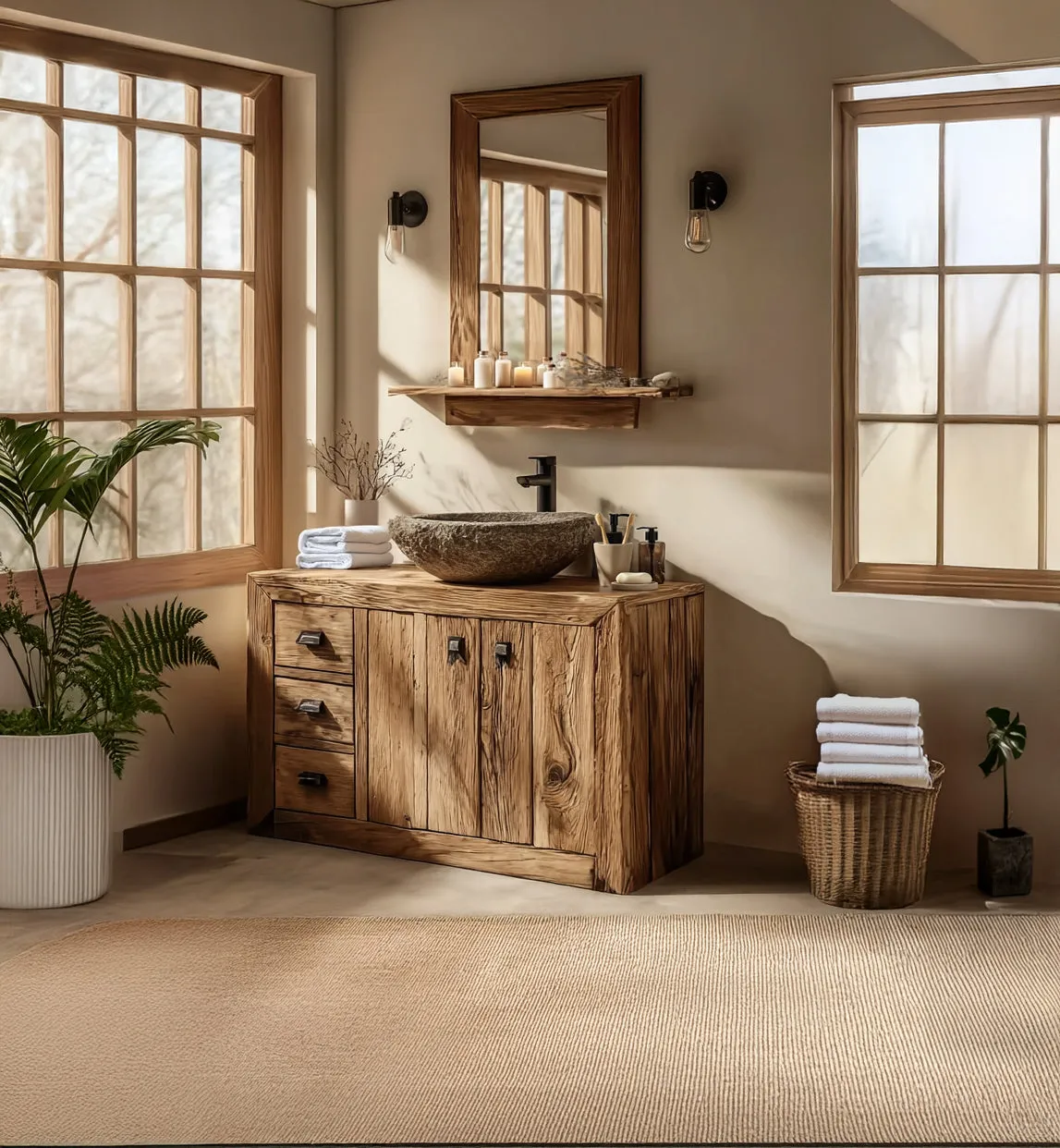 Farmhouse Live Edge Bathroom Vanity – Handcrafted Reclaimed Solid Wood Cabinet - Image 2