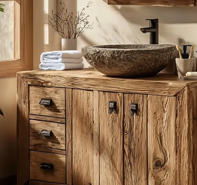 Farmhouse Live Edge Bathroom Vanity – Handcrafted Reclaimed Solid Wood Cabinet - Image 3