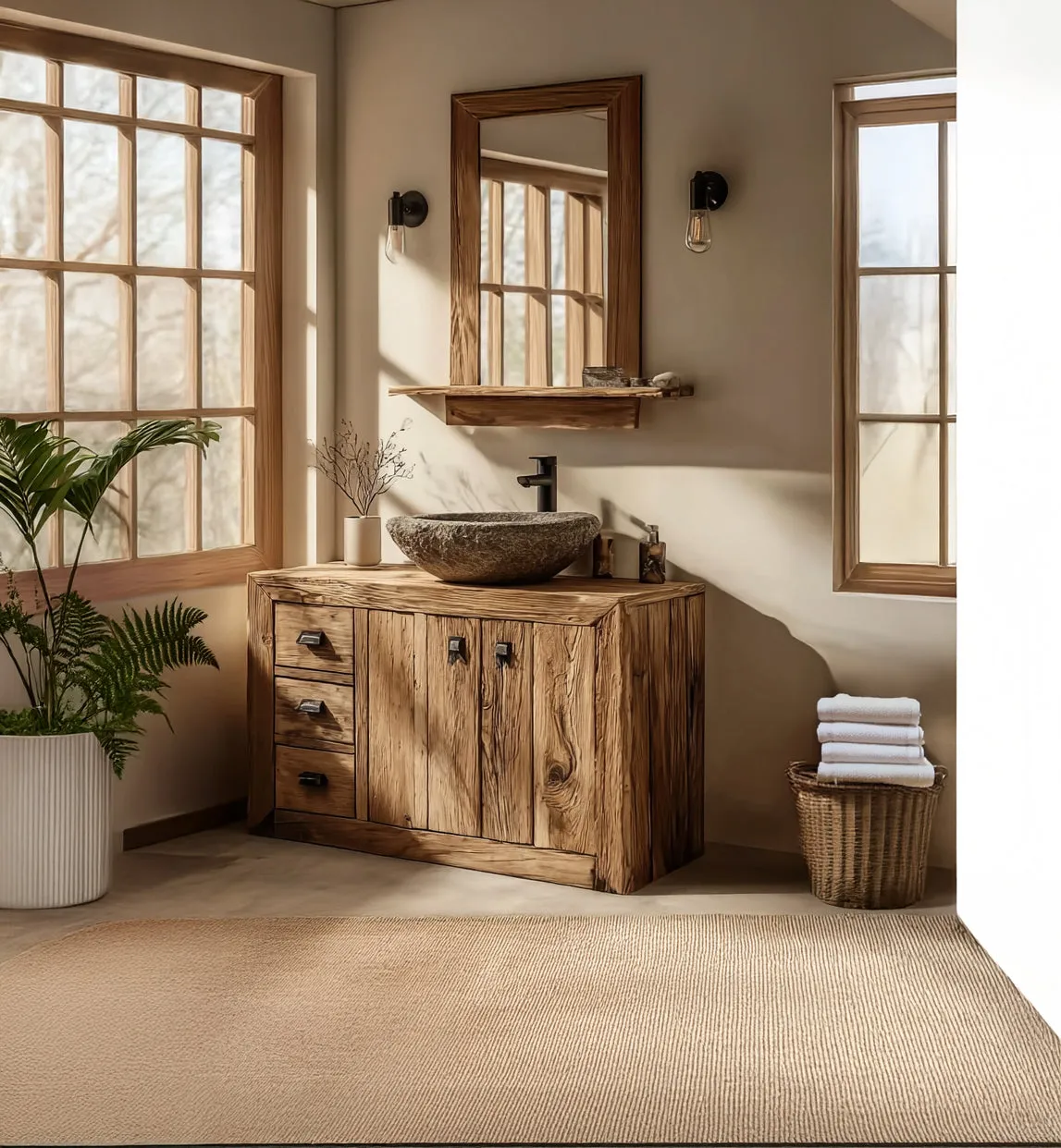 Farmhouse Live Edge Bathroom Vanity – Handcrafted Reclaimed Solid Wood Cabinet - Image 4