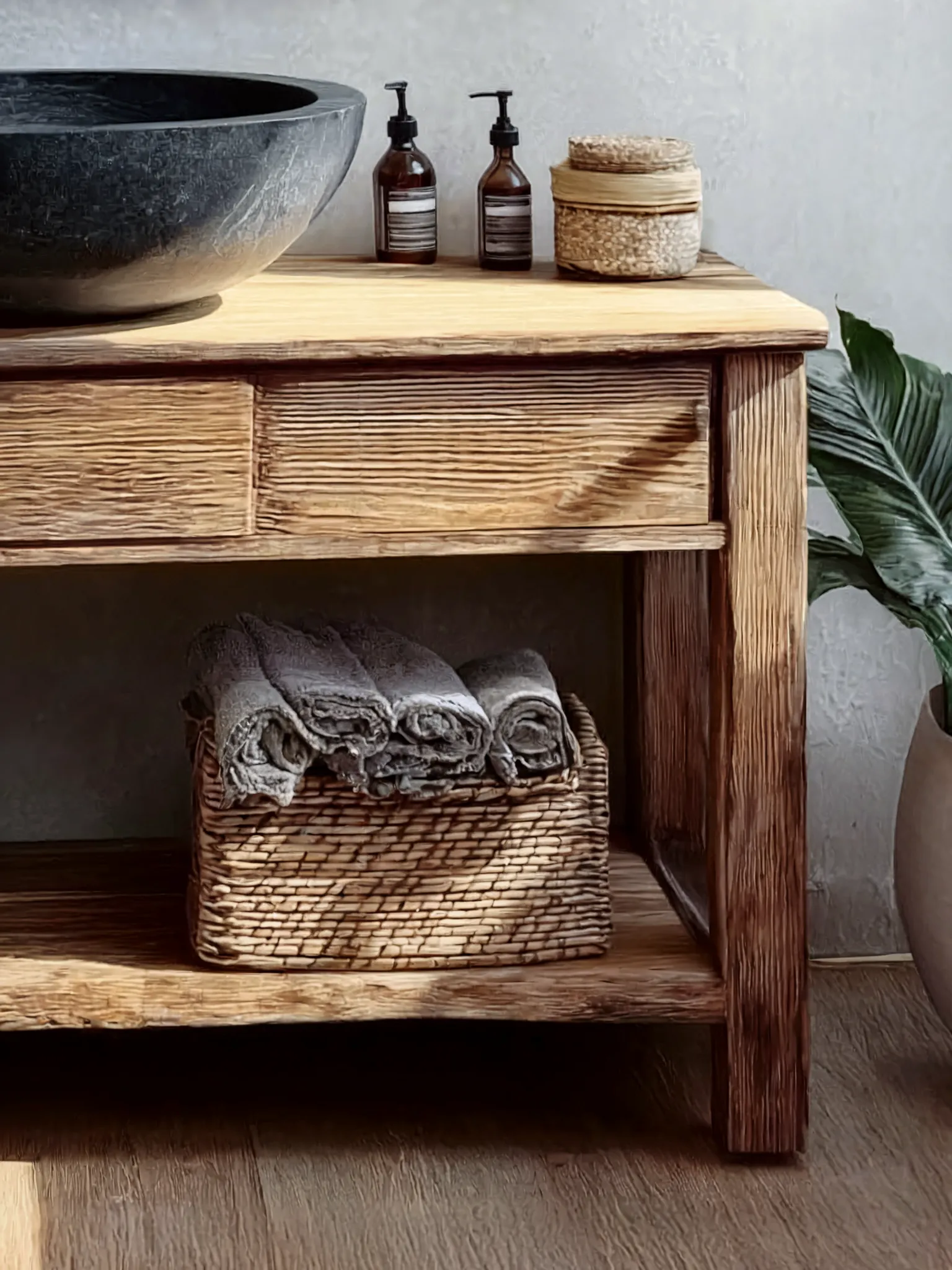 Wooden Rustic Handmade Bathroom Vanity – Live Edge Solid Wood Cabinet Sink Table Countertop - Image 3