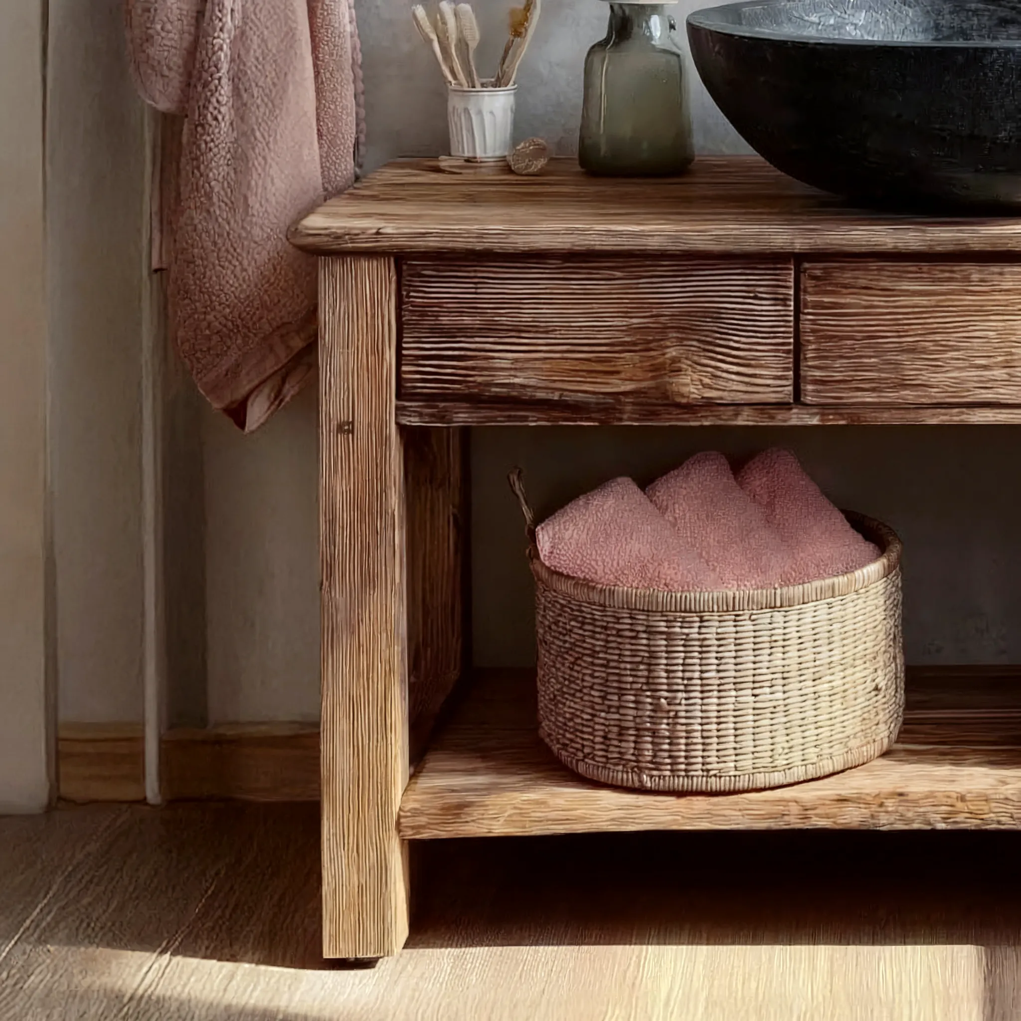 Wooden Rustic Handmade Bathroom Vanity – Live Edge Solid Wood Cabinet Sink Table Countertop - Image 4