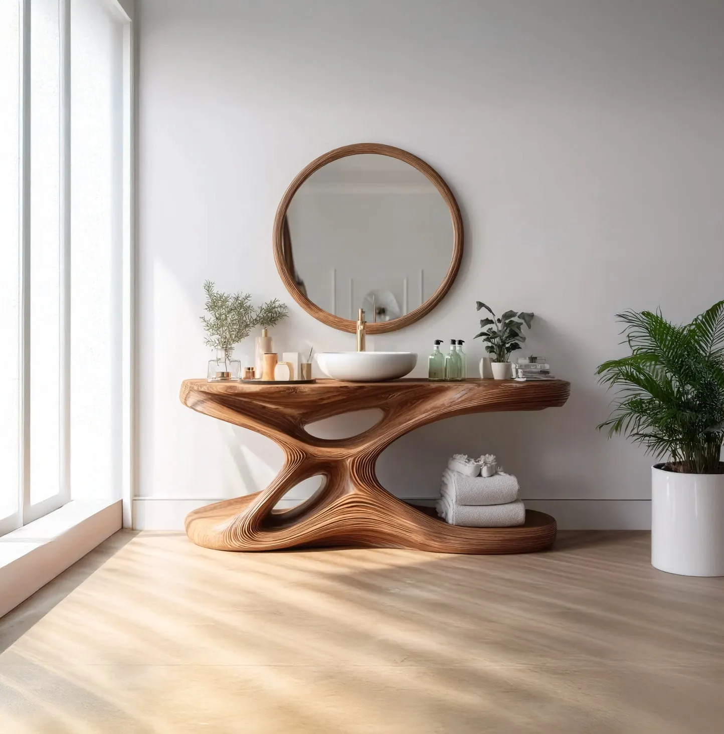 Handcrafted Corner Bathroom Vanity – Rustic Single Sink Cabinet with Shelf - Image 3