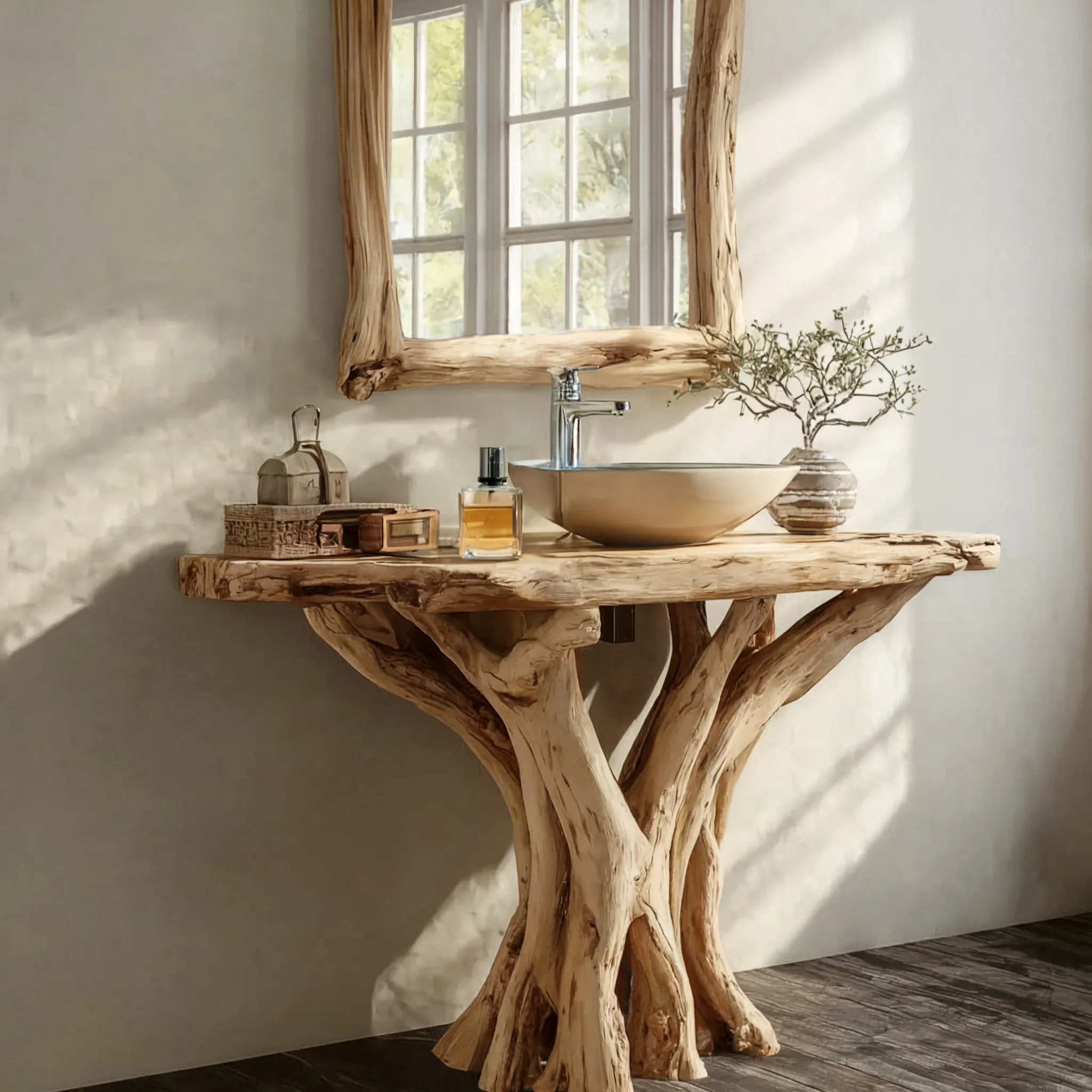 Farmhouse Corner Bathroom Vanity Wood – Live Edge Sink Shelf, Modern Unique Rustic Corner Vanity - Image 2