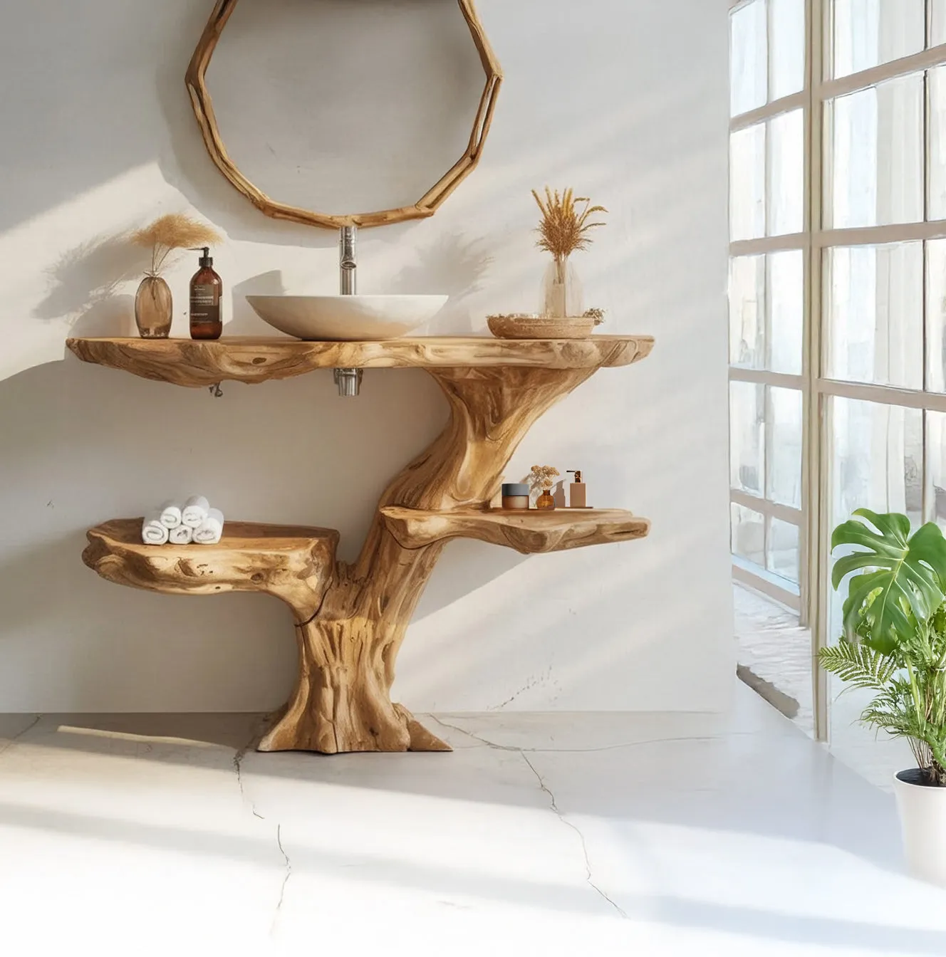 Rustic Wall Mounted Vessel Sink – Reclaimed Live Edge Wooden Bathroom Vanity - Image 2