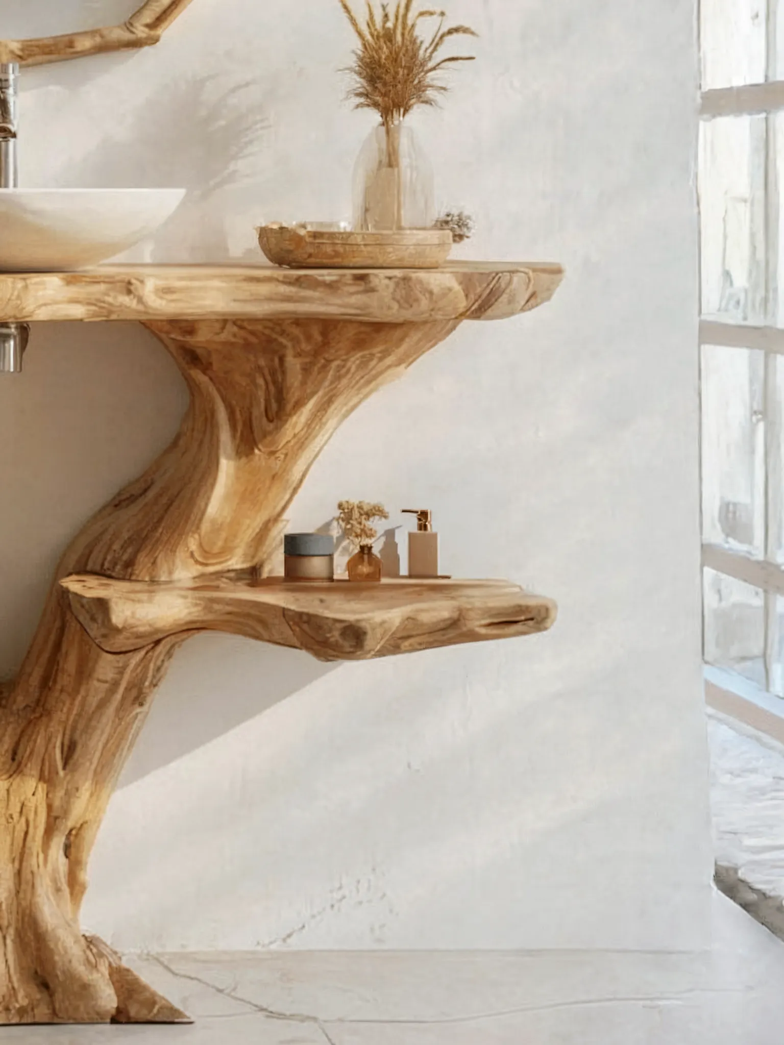 Rustic Wall Mounted Vessel Sink – Reclaimed Live Edge Wooden Bathroom Vanity - Image 4