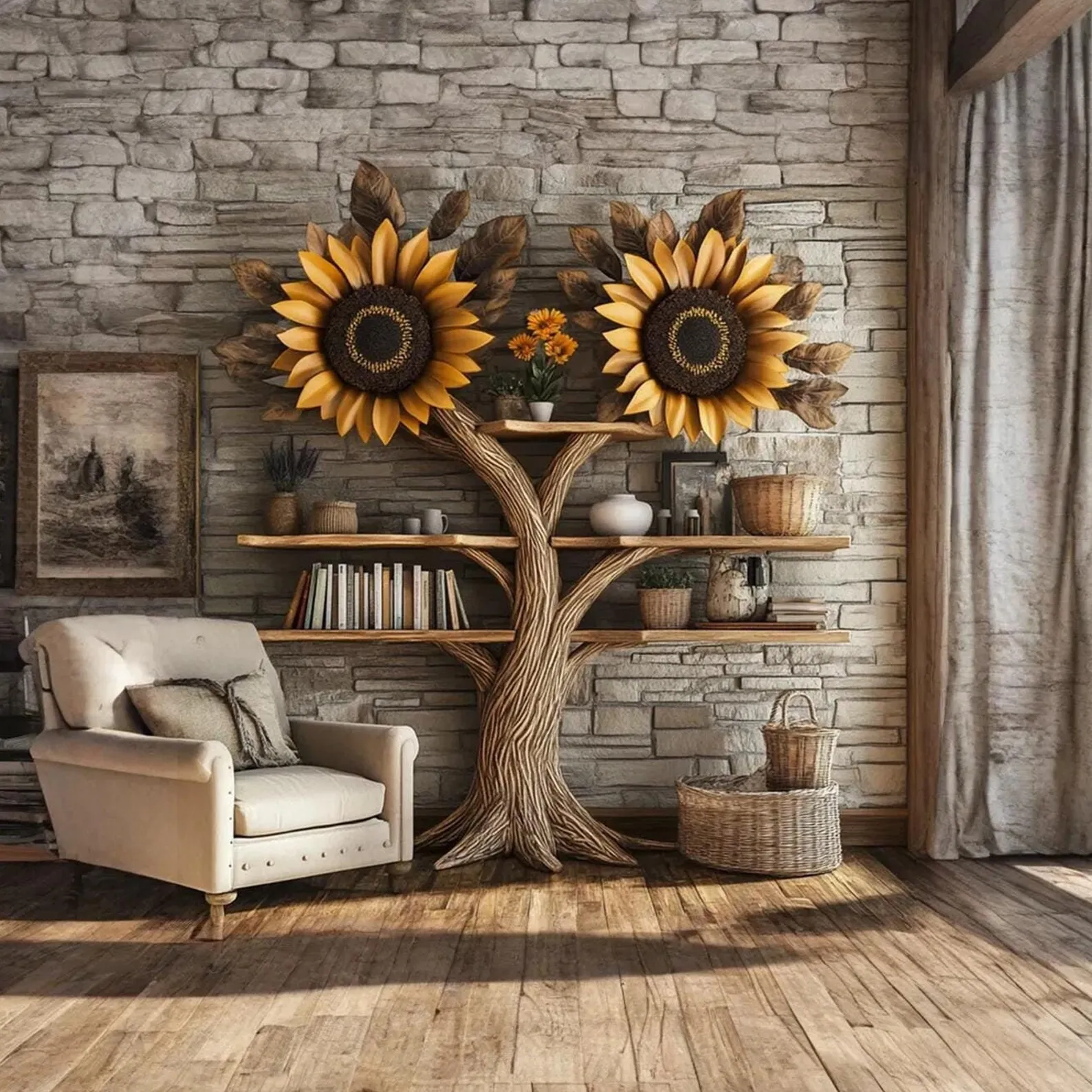 Narrow floating bookshelf wall mount bookcase shaped custom corner mid century bookcase tree book shelf  solid wood handmade furniture home