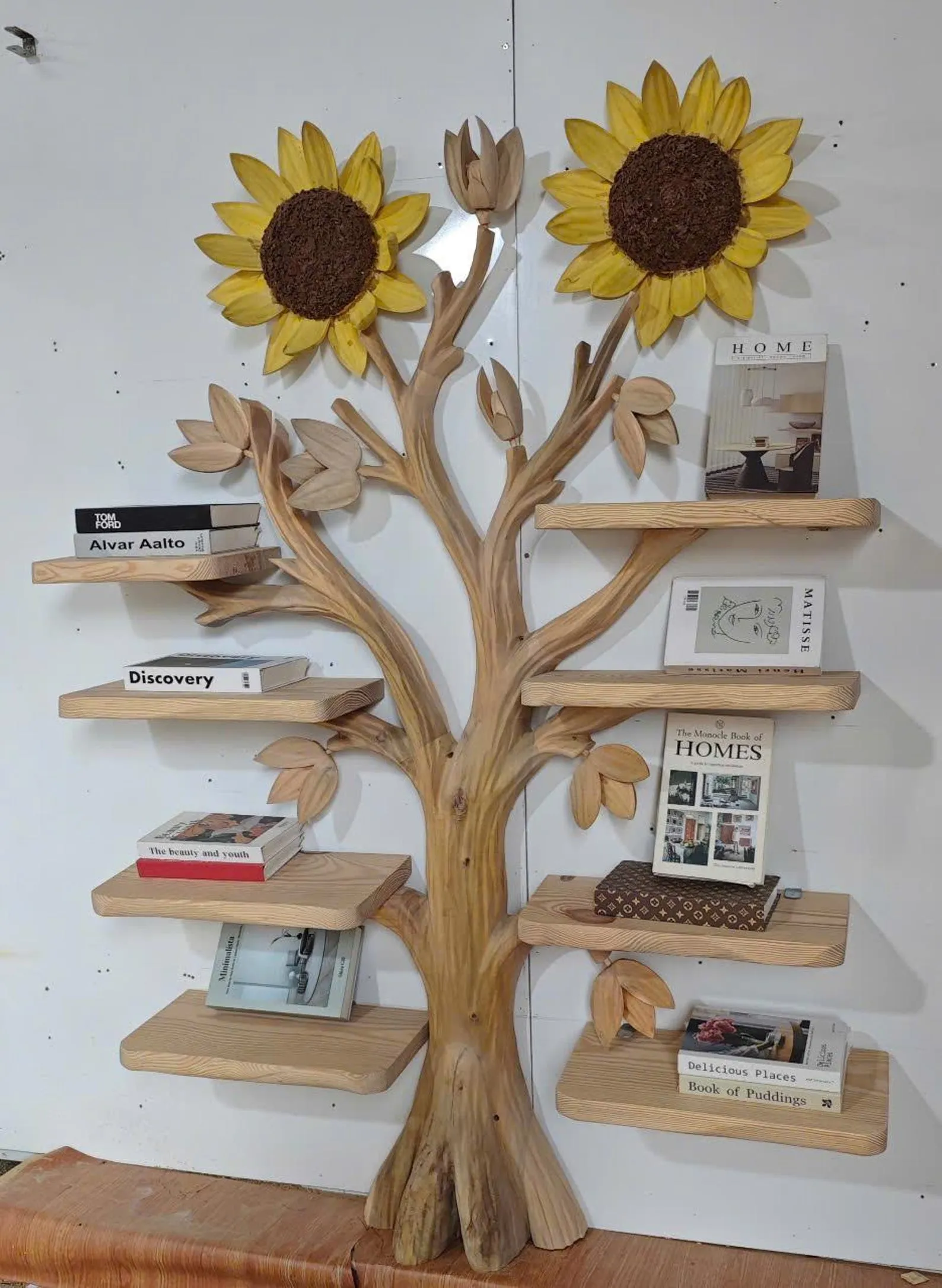 Narrow floating bookshelf wall mount bookcase shaped custom corner mid century bookcase tree book shelf solid wood handmade furniture home - Image 2