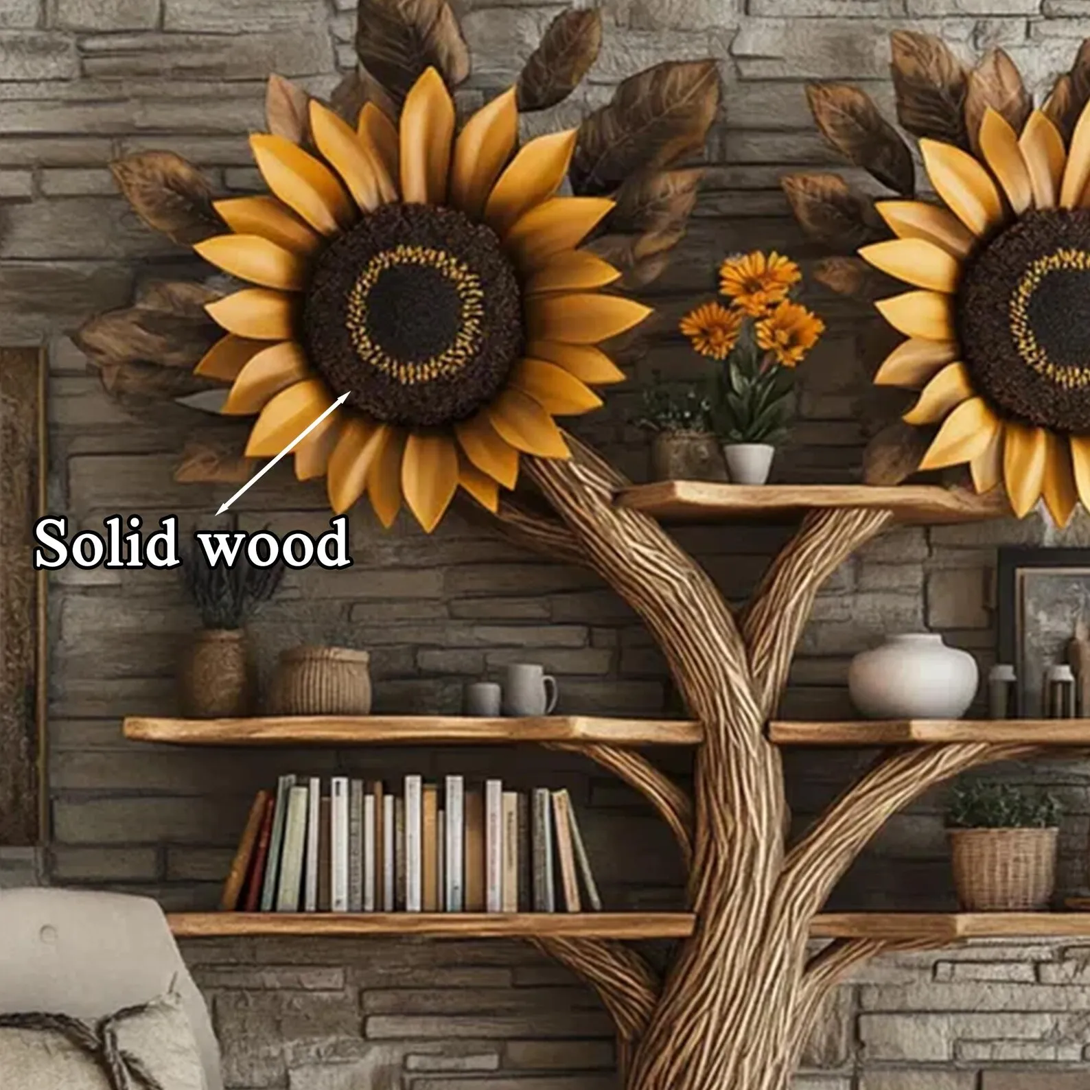 Narrow floating bookshelf wall mount bookcase shaped custom corner mid century bookcase tree book shelf solid wood handmade furniture home - Image 4