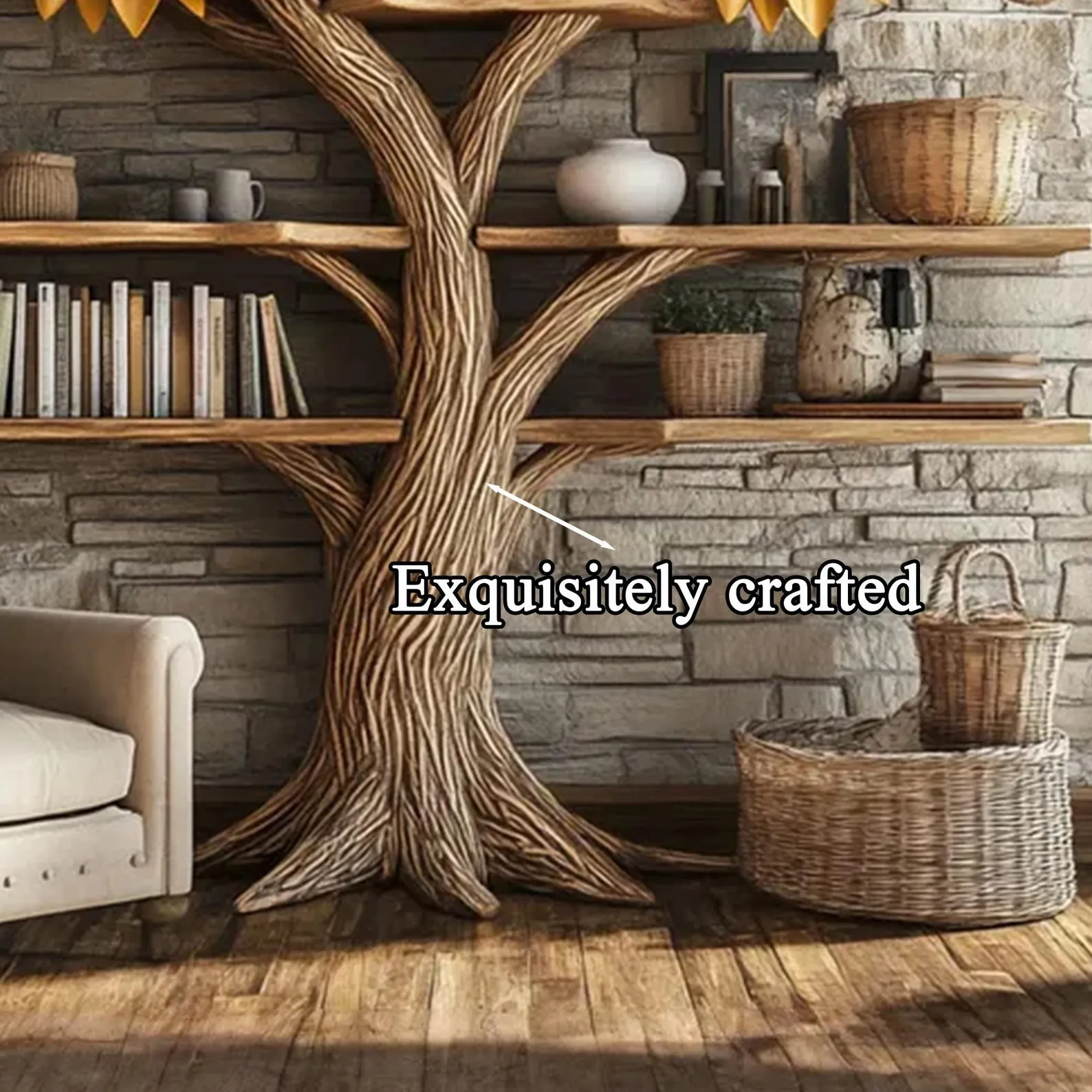 Narrow floating bookshelf wall mount bookcase shaped custom corner mid century bookcase tree book shelf solid wood handmade furniture home - Image 5