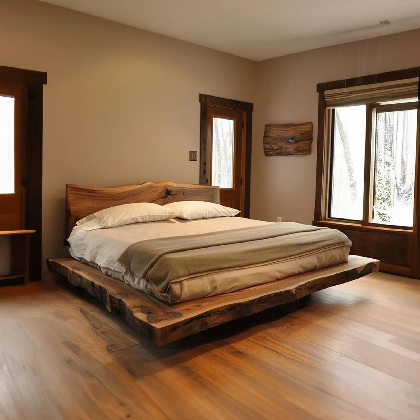 Solid Wood Bed Frame with Headboard - Available in King Size, Queen Size, Twin Platform Bed Wood Headboard Rustic Bedroom Furniture