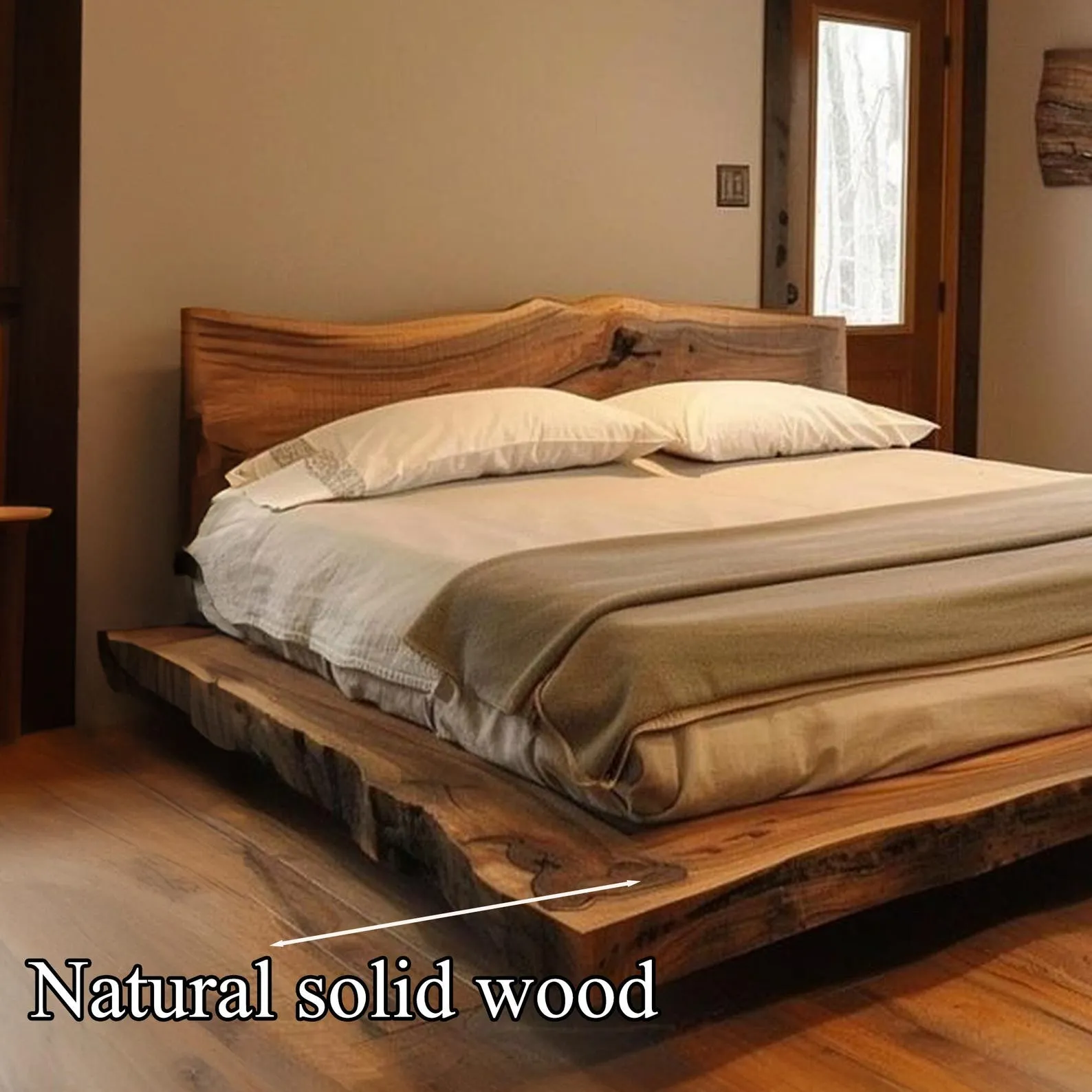 Solid Wood Bed Frame with Headboard - Available in King Size, Queen Size, Twin Platform Bed Wood Headboard Rustic Bedroom Furniture - Image 2