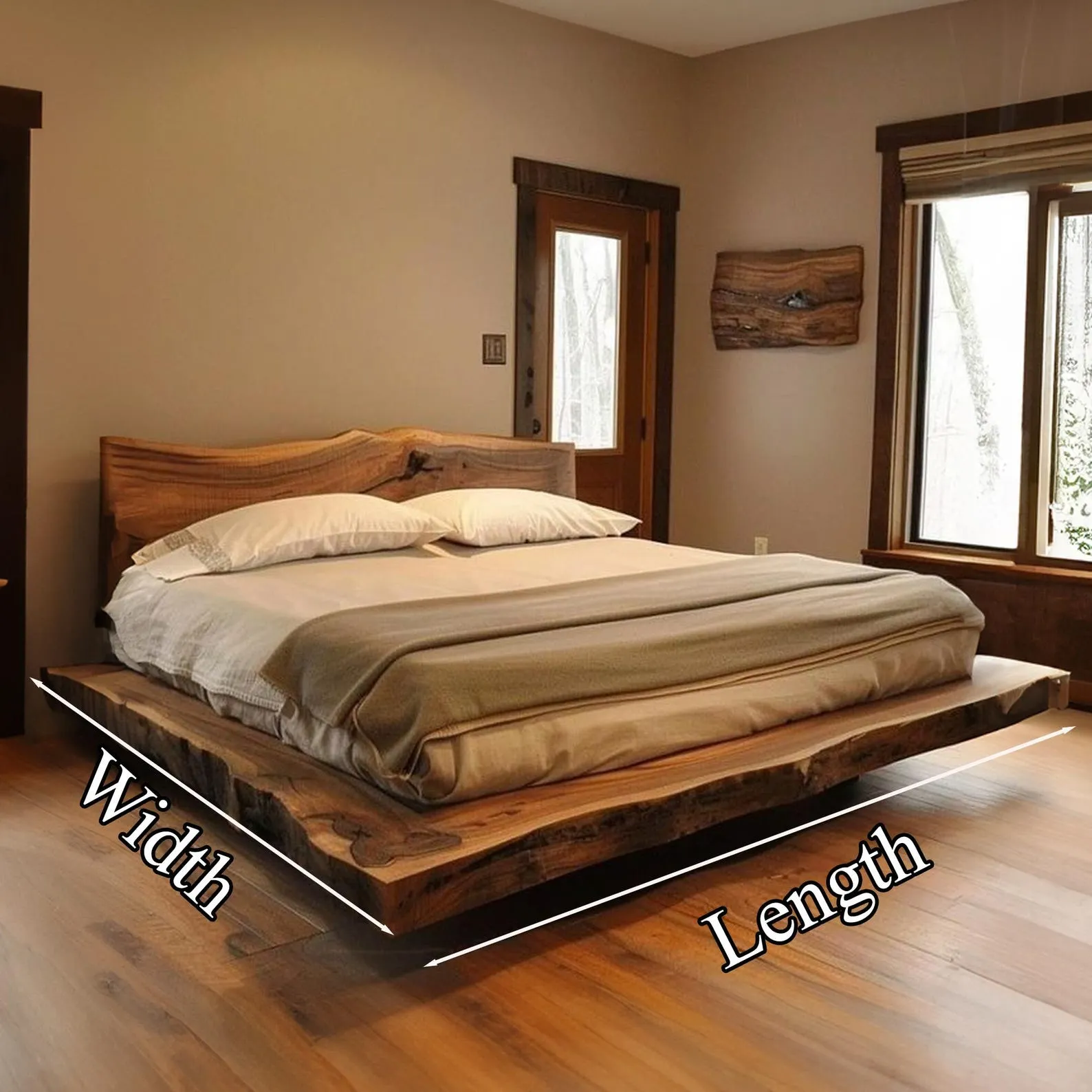 Solid Wood Bed Frame with Headboard - Available in King Size, Queen Size, Twin Platform Bed Wood Headboard Rustic Bedroom Furniture - Image 3
