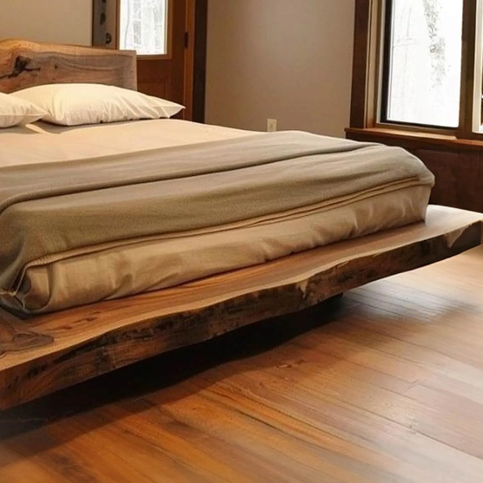 Solid Wood Bed Frame with Headboard - Available in King Size, Queen Size, Twin Platform Bed Wood Headboard Rustic Bedroom Furniture - Image 4