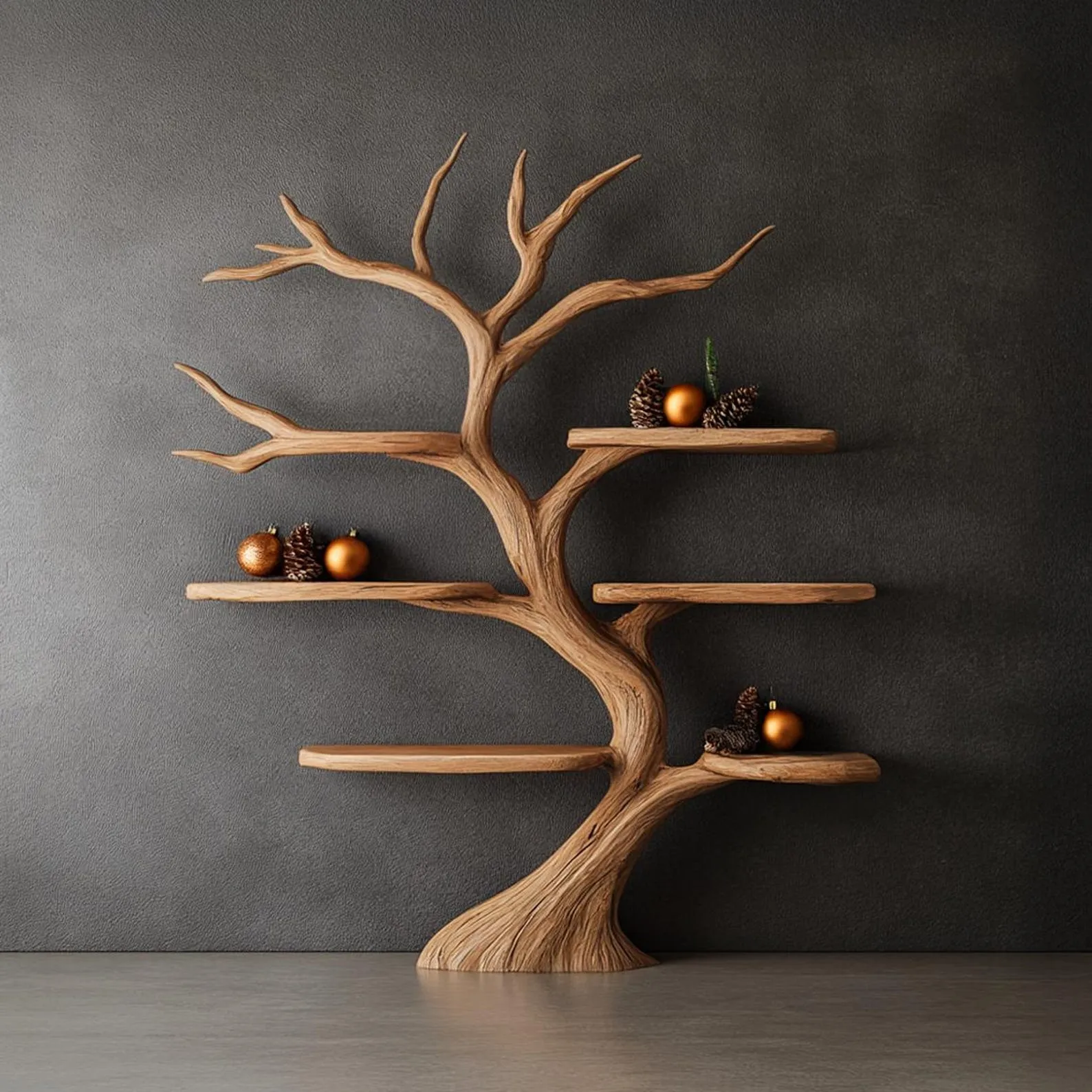 Tree Bookshelf Wood Bookcase Wall Bookshelf Handmade Furniture for Cozy Christmas Home Decor