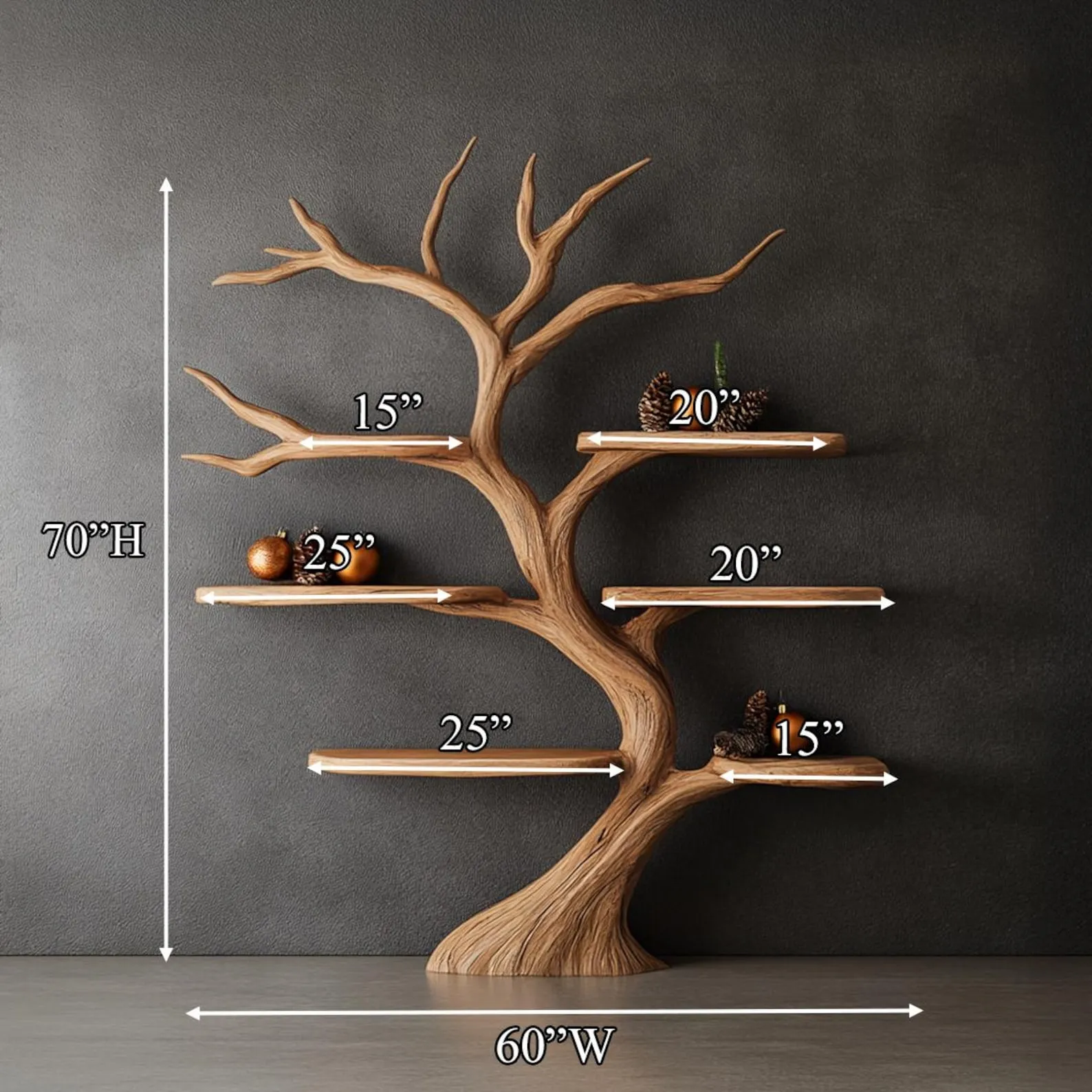 Tree Bookshelf Wood Bookcase Wall Bookshelf Handmade Furniture for Cozy Christmas Home Decor - Image 4