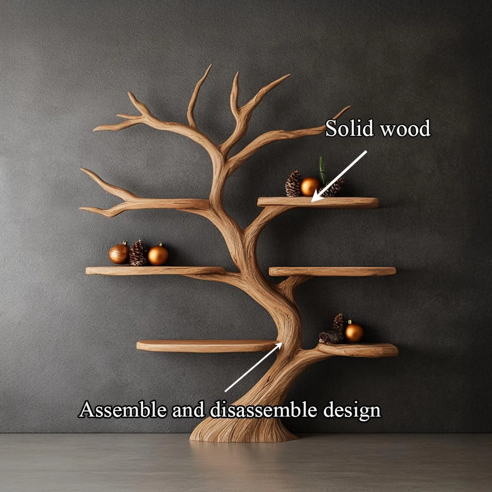 Tree Bookshelf Wood Bookcase Wall Bookshelf Handmade Furniture for Cozy Christmas Home Decor - Image 5