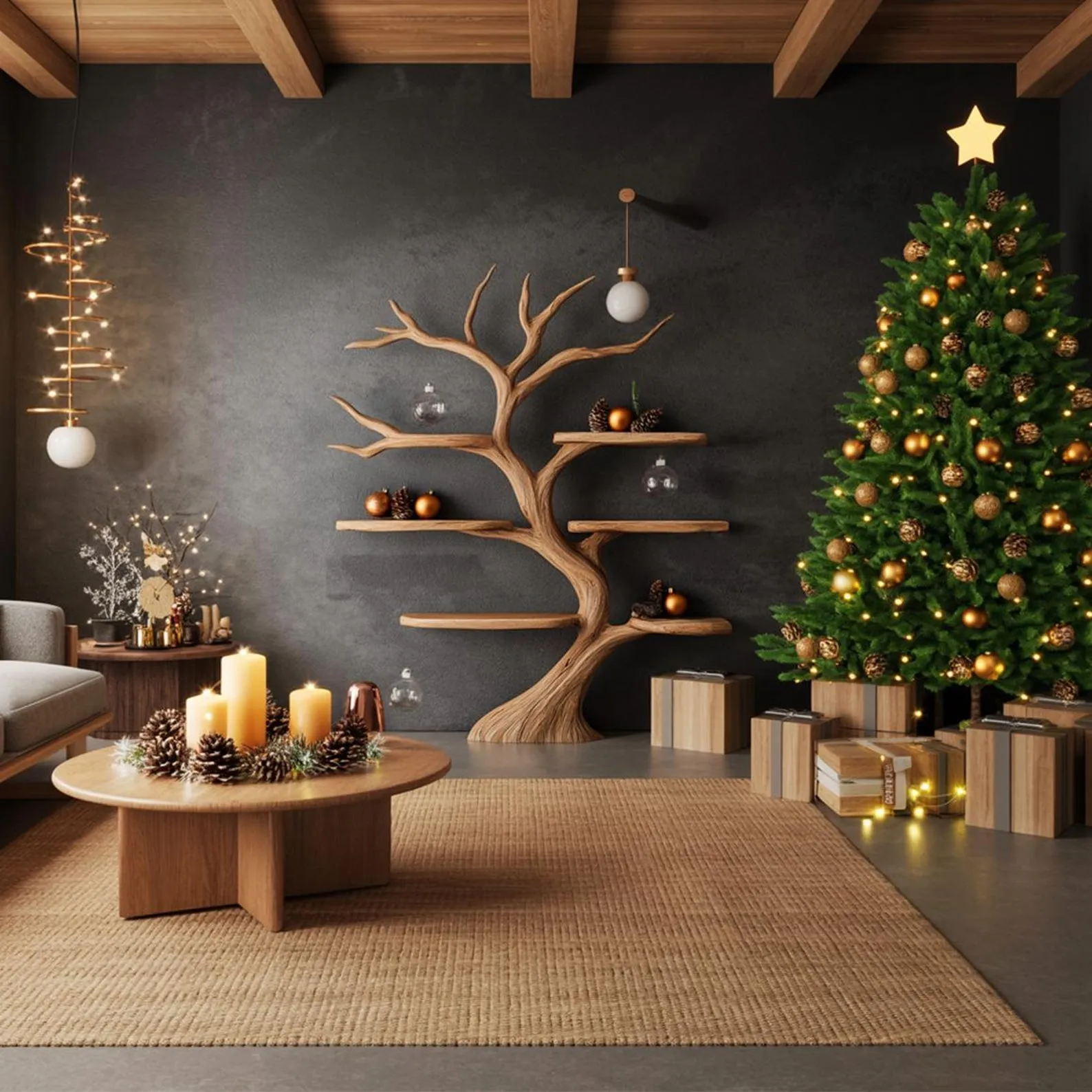 Tree Bookshelf Wood Bookcase Wall Bookshelf Handmade Furniture for Cozy Christmas Home Decor - Image 6