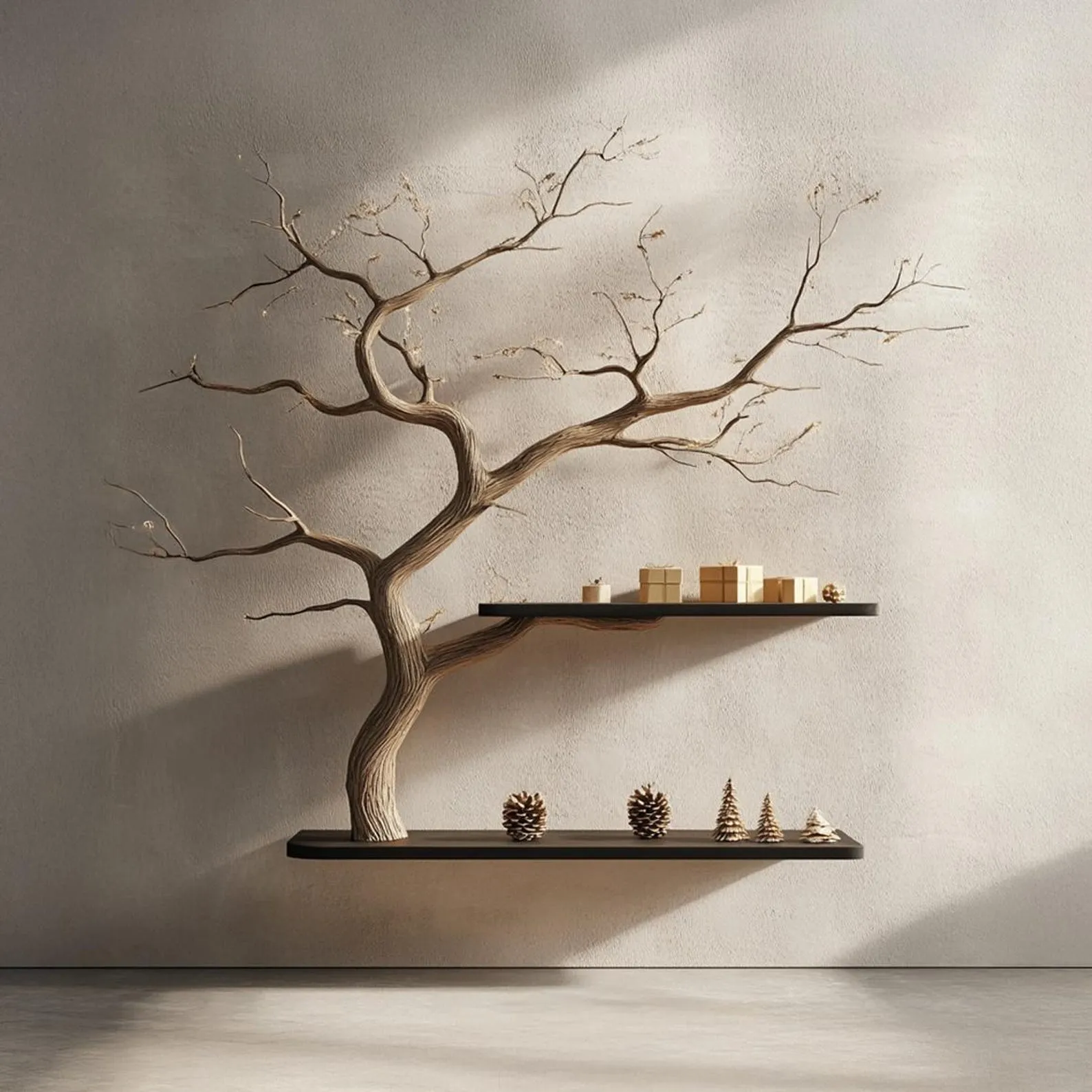 Tree Bookshelf Live Edge Floating Shelf Custom Bookcase Wood Furniture for Home and Christmas Decor