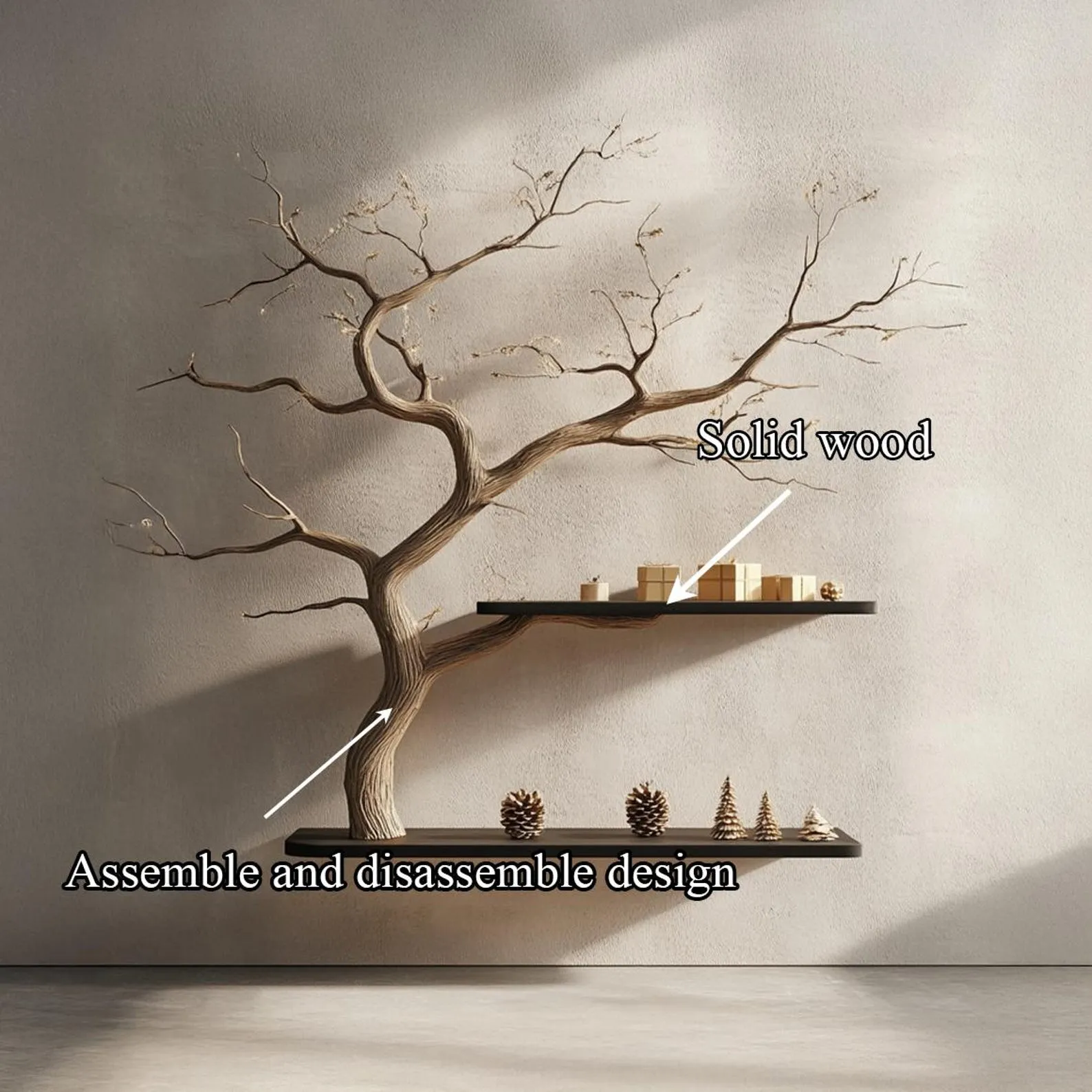 Tree Bookshelf Live Edge Floating Shelf Custom Bookcase Wood Furniture for Home and Christmas Decor - Image 7