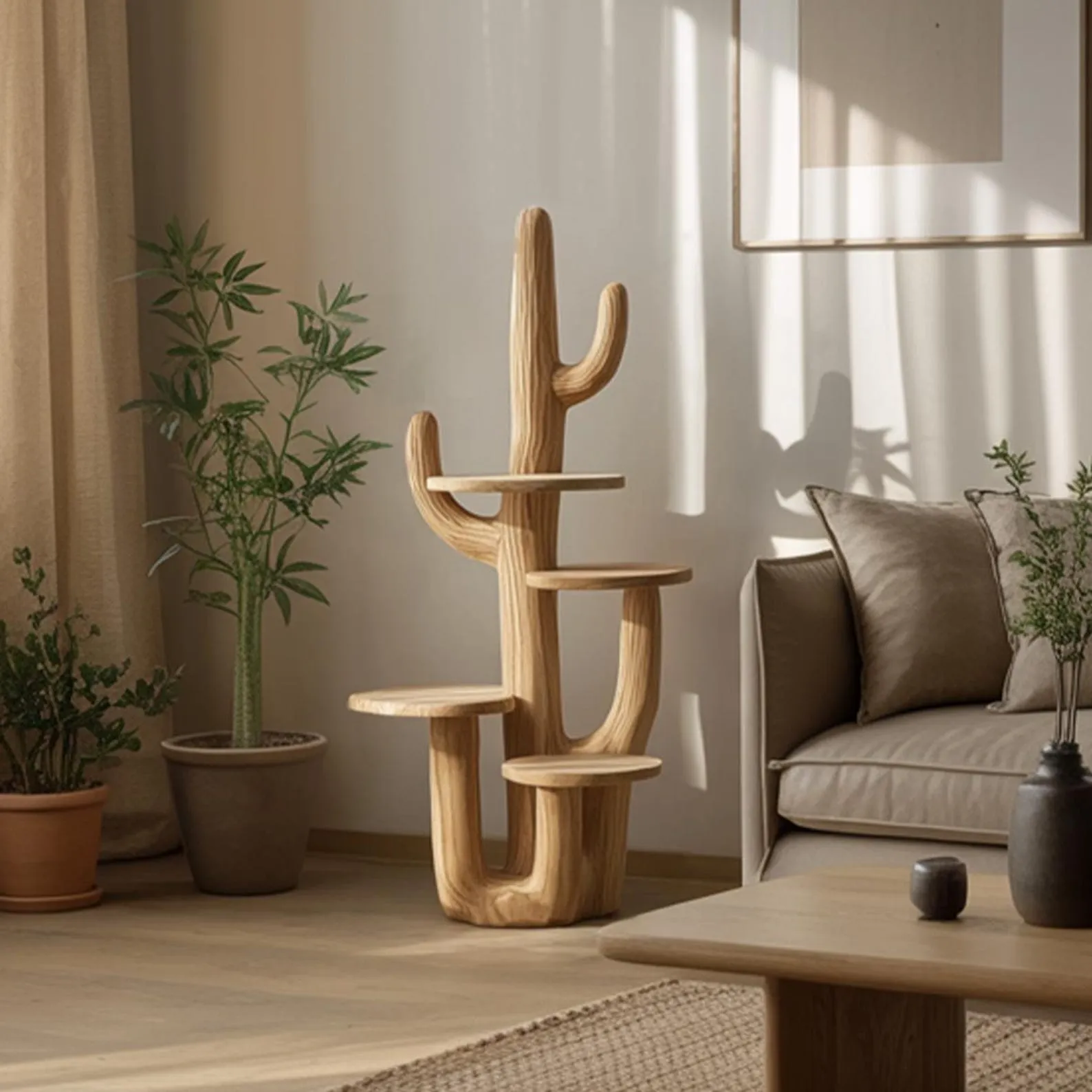 Wood Plant Stand Indoor Plant Shelf Cat Tower Cactus Shelf Wooden Furniture for Living Room Decor - Image 2