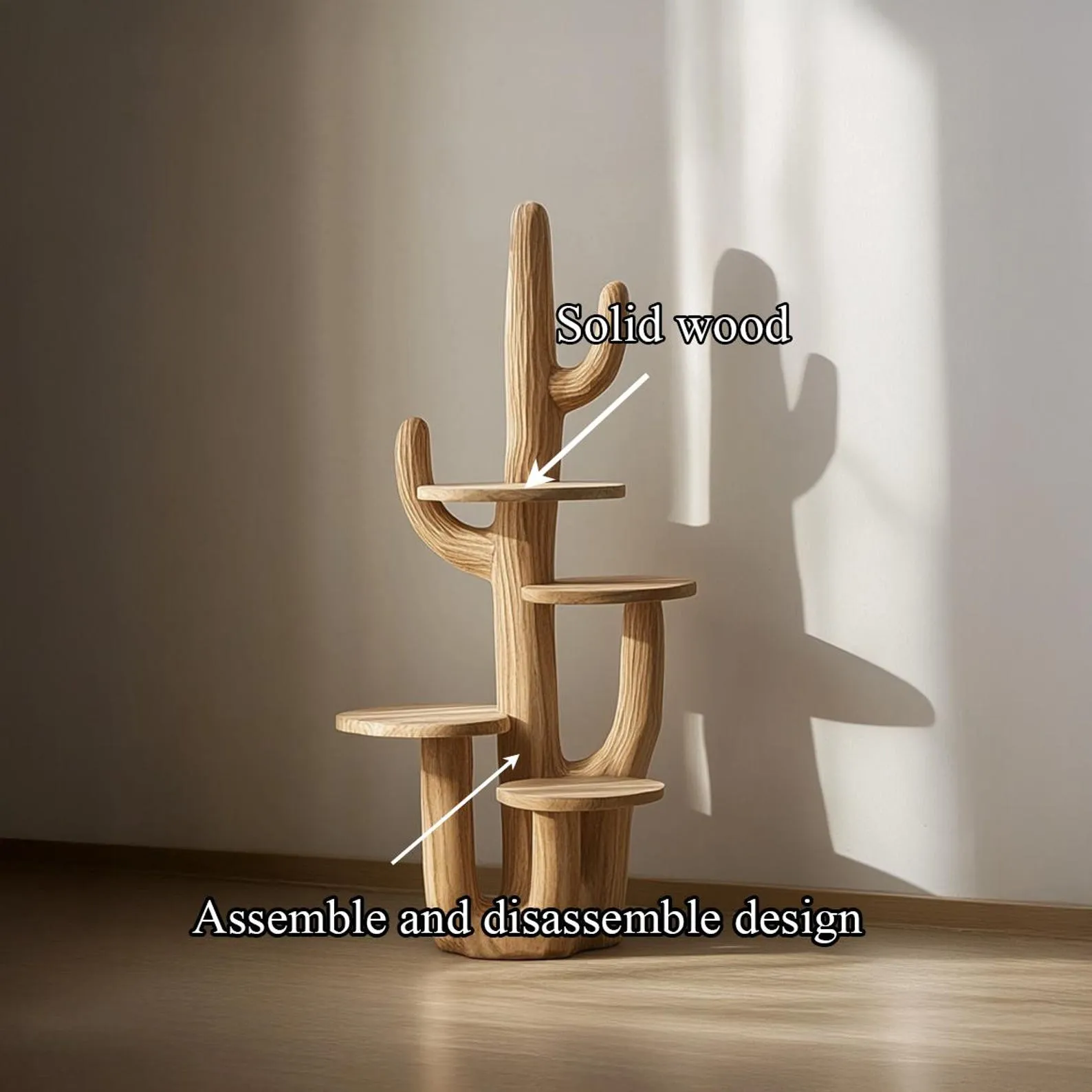 Wood Plant Stand Indoor Plant Shelf Cat Tower Cactus Shelf Wooden Furniture for Living Room Decor - Image 5